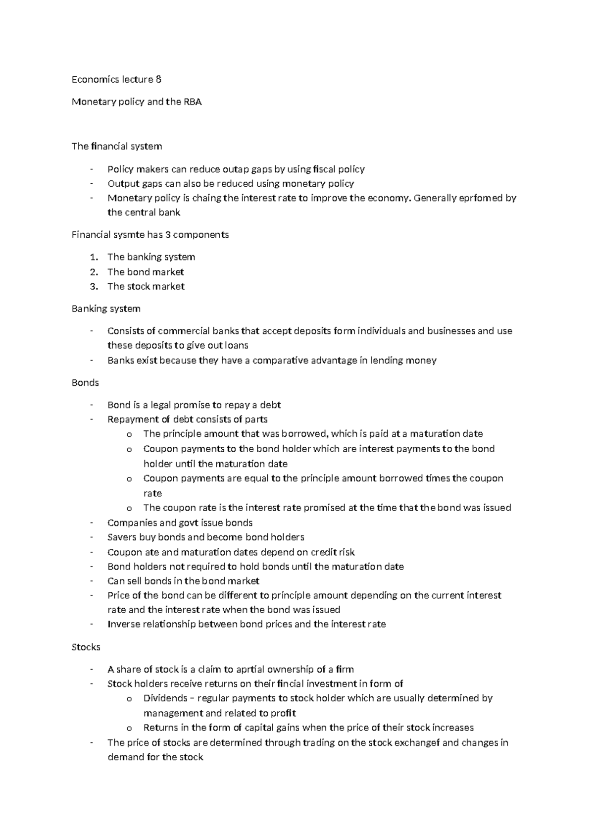 Economics Lecture 8: Monetary Policy, RBA, and the Financial System ...