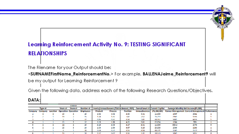 Activity No. 9: Testing Significant Relationships in Research Data ...
