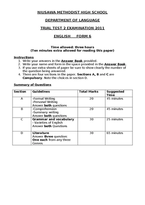 Form 6 Term 1 - English Language and Literature Exam Notes - Studocu