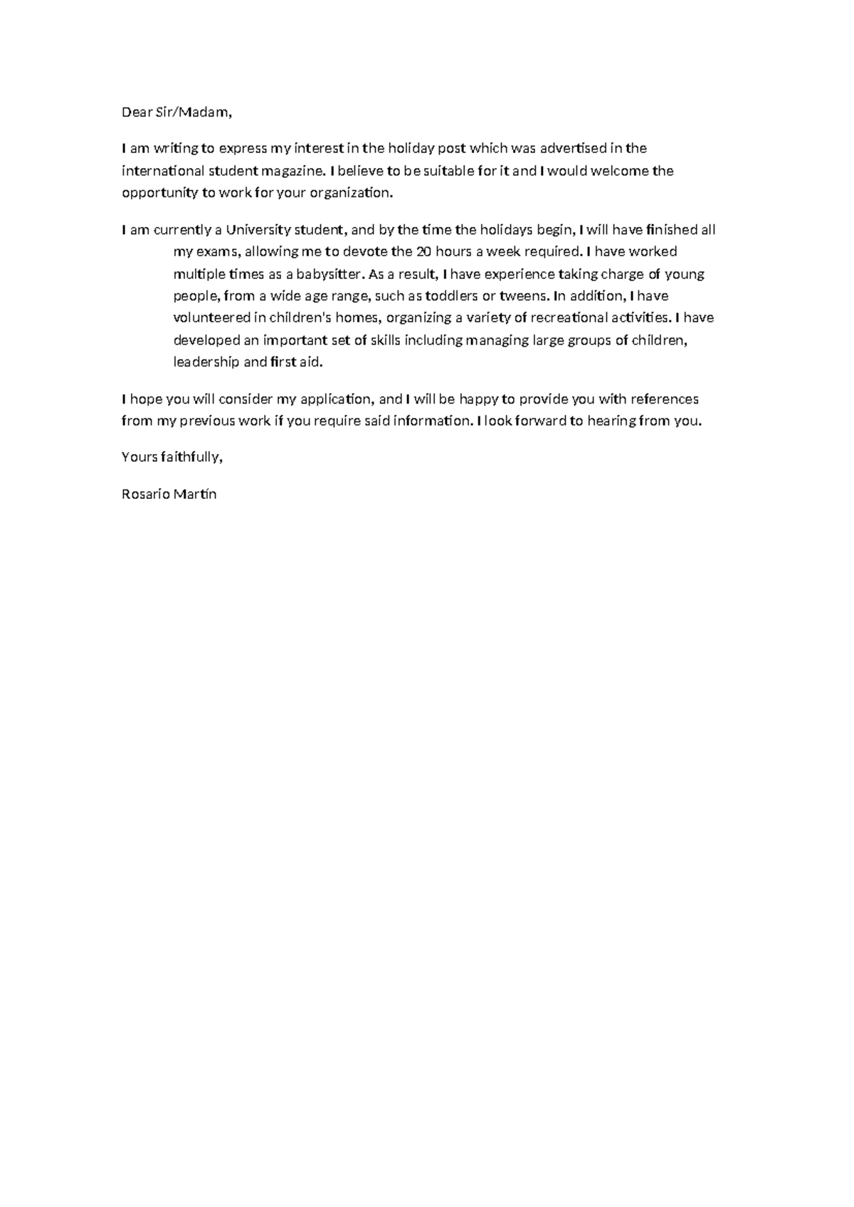 Dear Sir - Un writing - Dear Sir/Madam, I am writing to express my ...