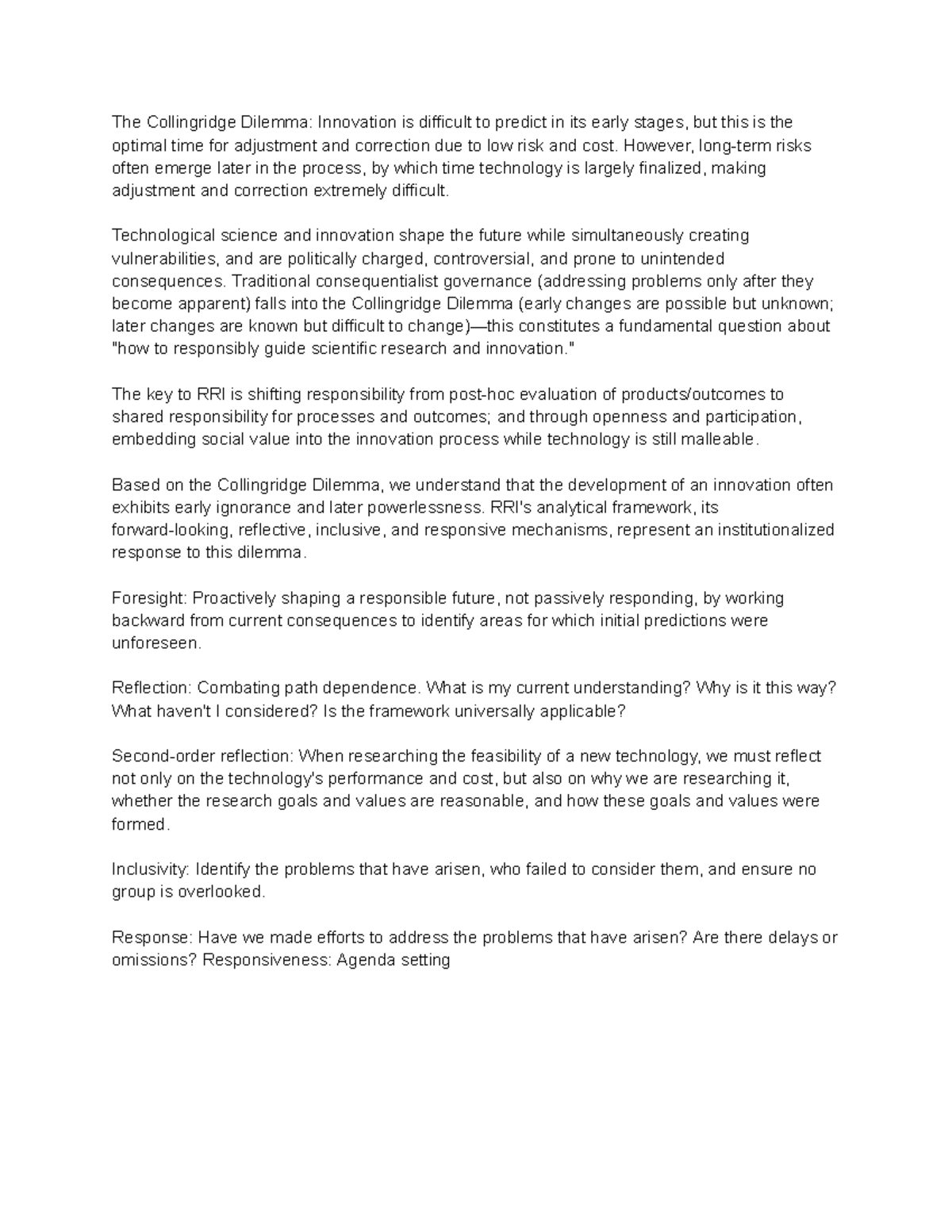 RRI: Understanding the Collingridge Dilemma in Innovation - Studeersnel