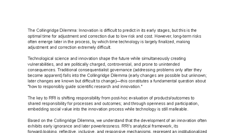 RRI: Understanding the Collingridge Dilemma in Innovation - Studeersnel