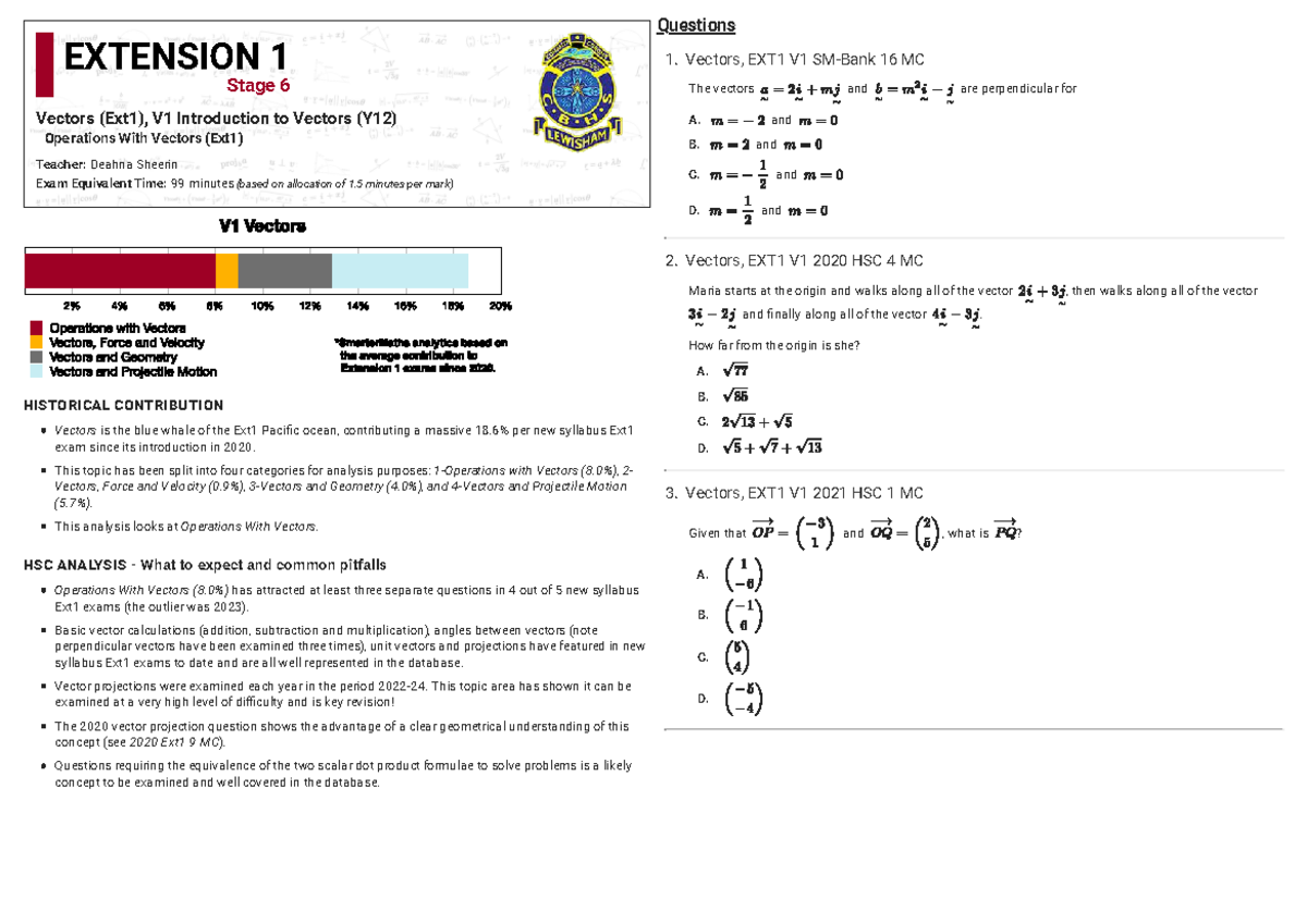 HSC Maths EXT1: Vector Operations Study Guide - Studocu