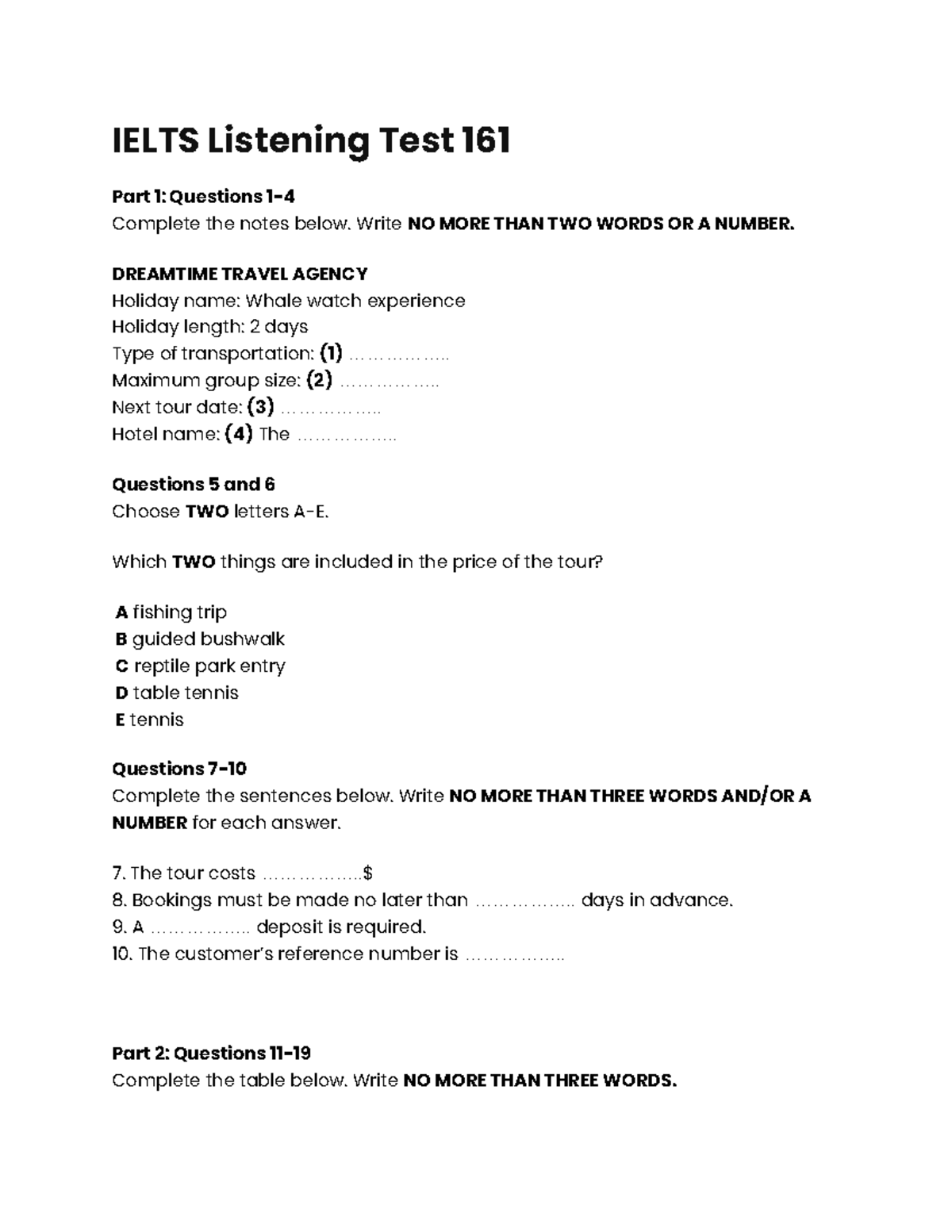 IELTS Listening Test 161: Complete Notes and Questions Guide - Studocu