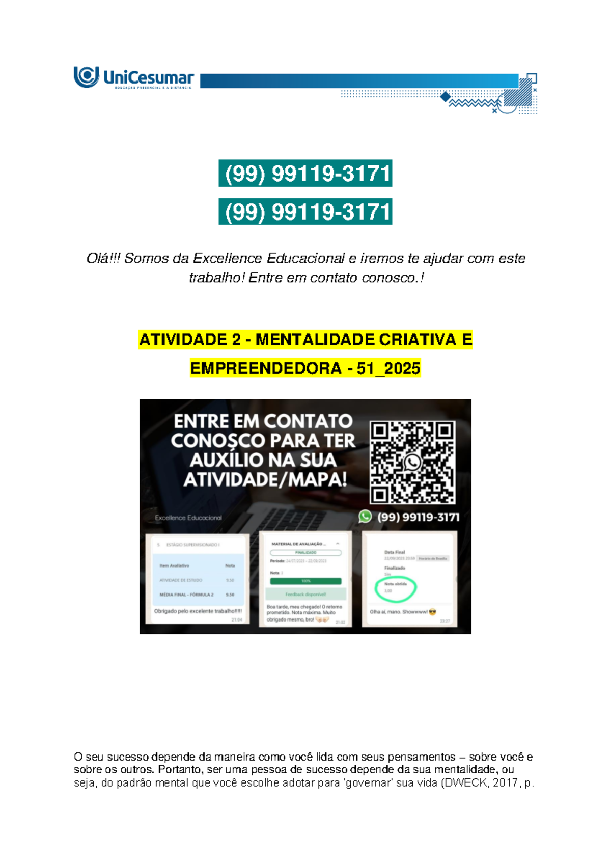 Atividade 2 - Mentalidade Criativa E Empreendedora - 51 2025 - (99 ...