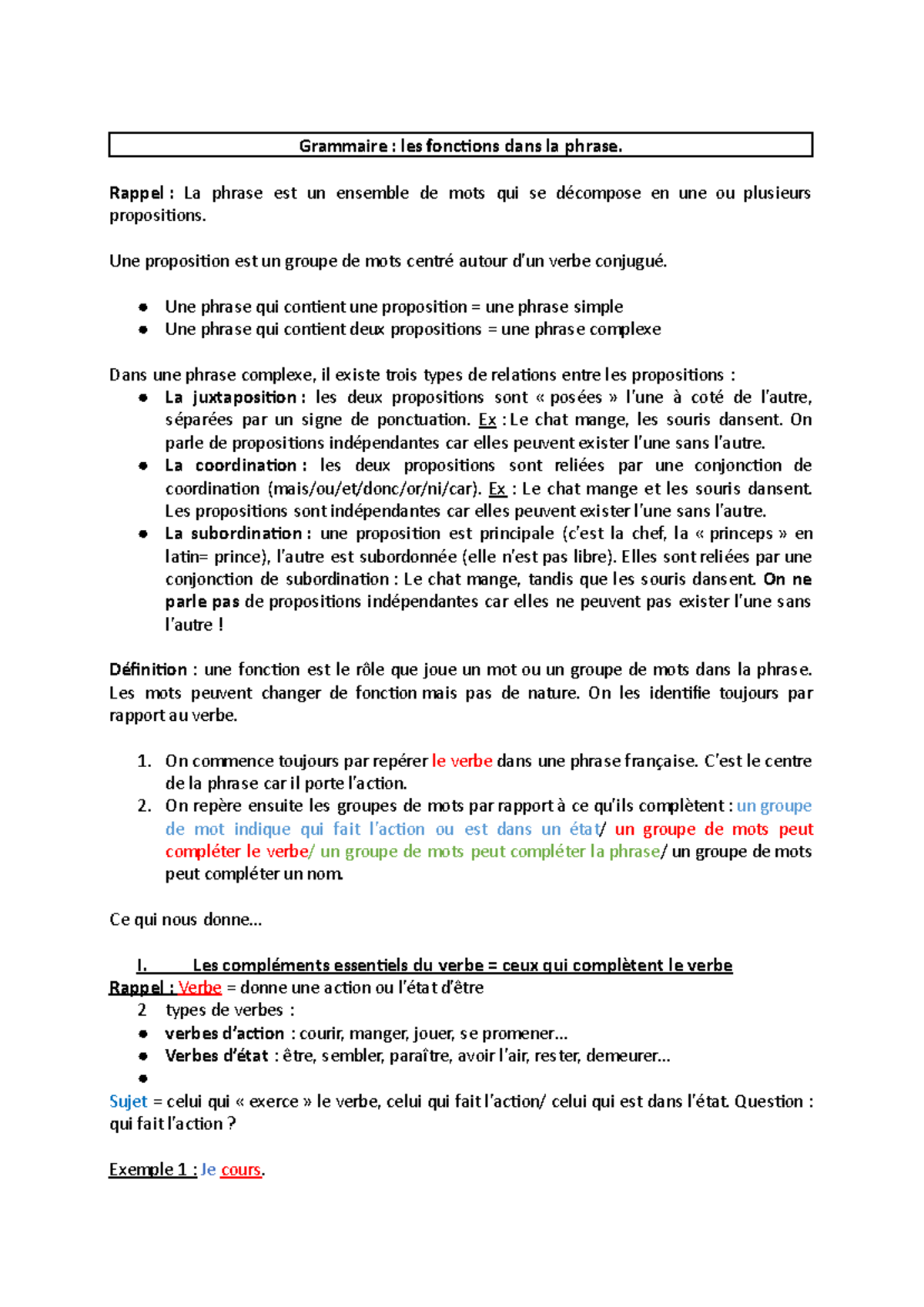 Fonctions dans la phrase - Rappel : La phrase est un ensemble de mots ...
