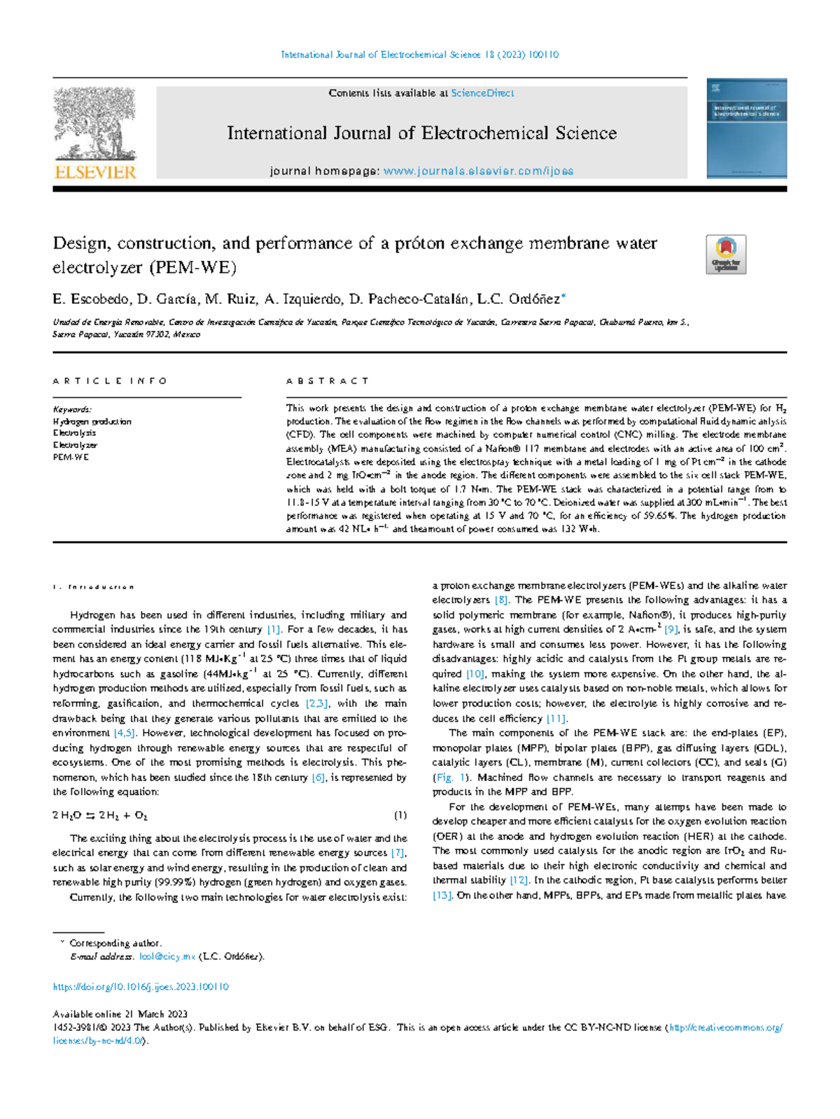 Design and Performance of a PEM Water Electrolyzer (PEM-WE) - Studocu