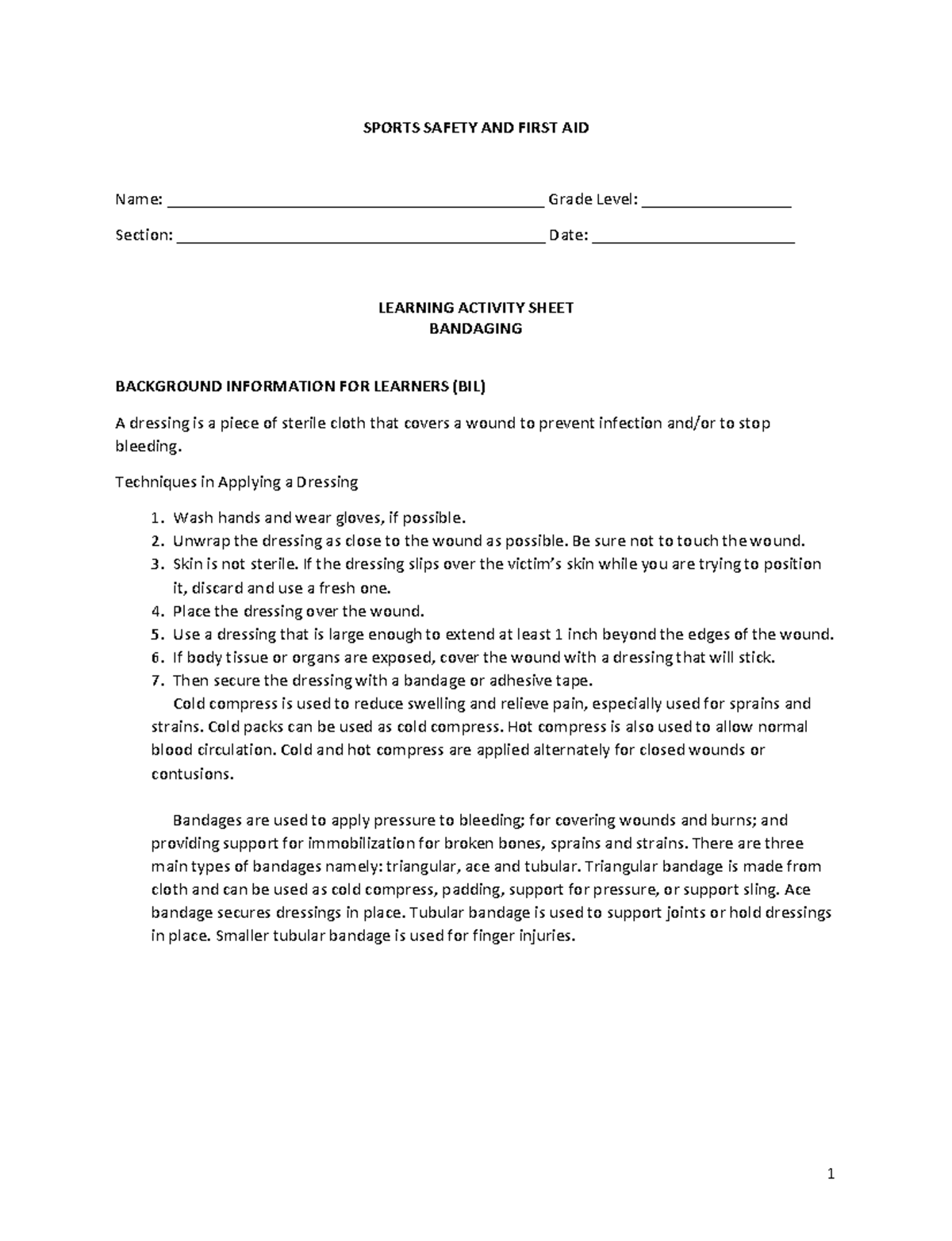SFA-LAS - SZSFSDA - SPORTS SAFETY AND FIRST AID Name