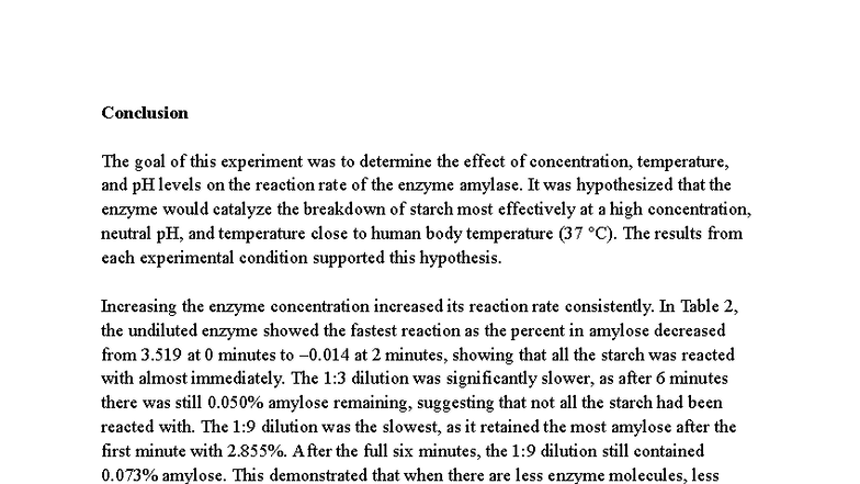 Amylase Reaction Rate Study: Effects of Concentration, pH, and Temp ...