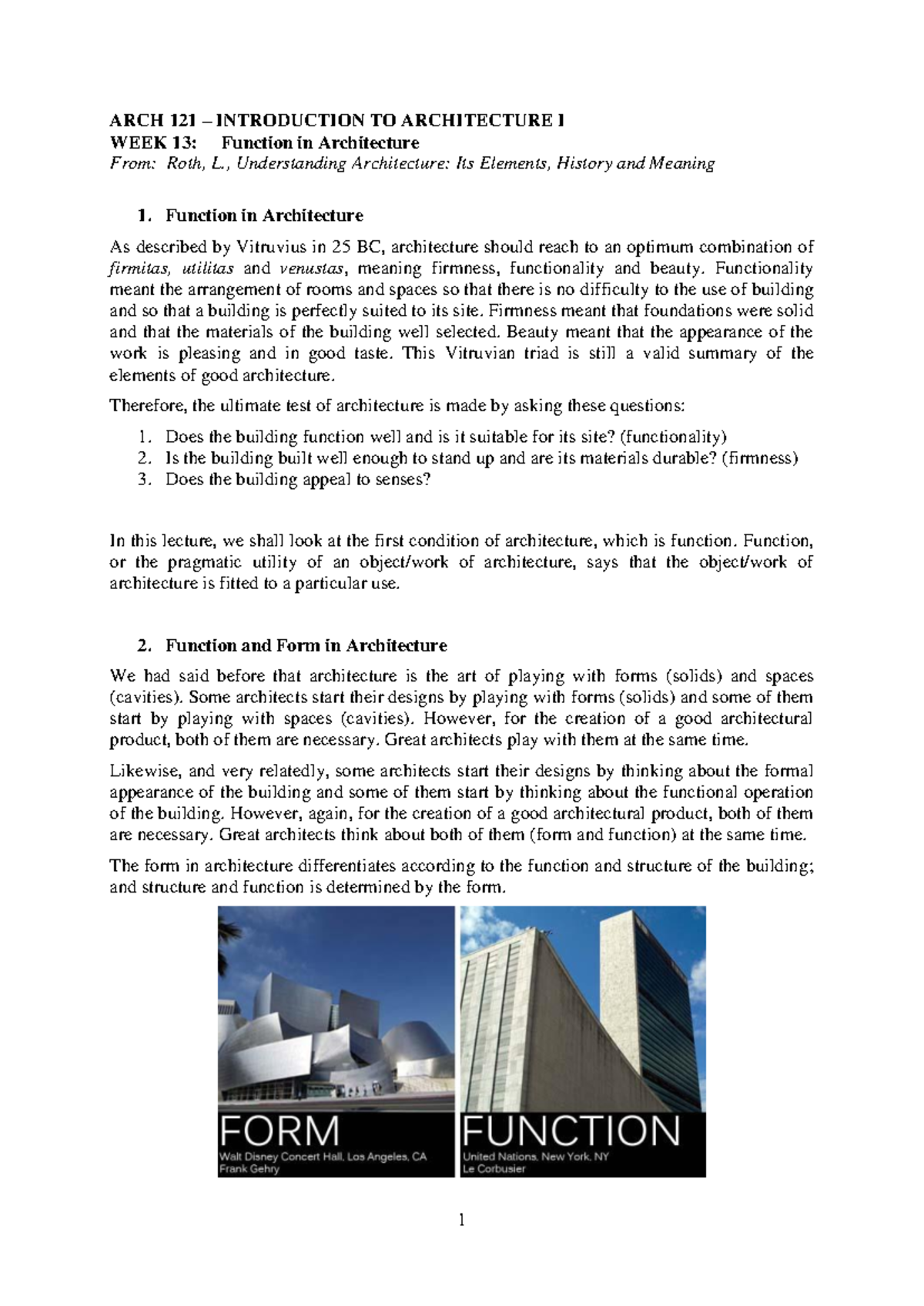 ARCH 121 Lecture: Form Follows Function in Modern Architecture - Studocu