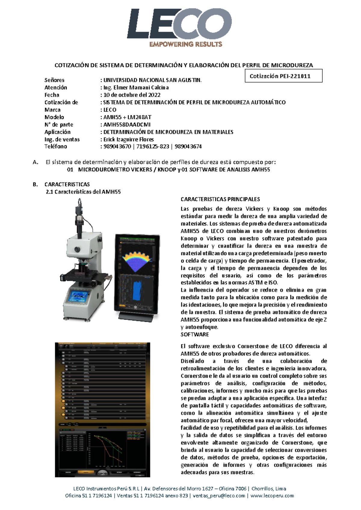 Cotización del Sistema de Microdureza AMH55 y LM248AT - UNAS 2022 - Studocu