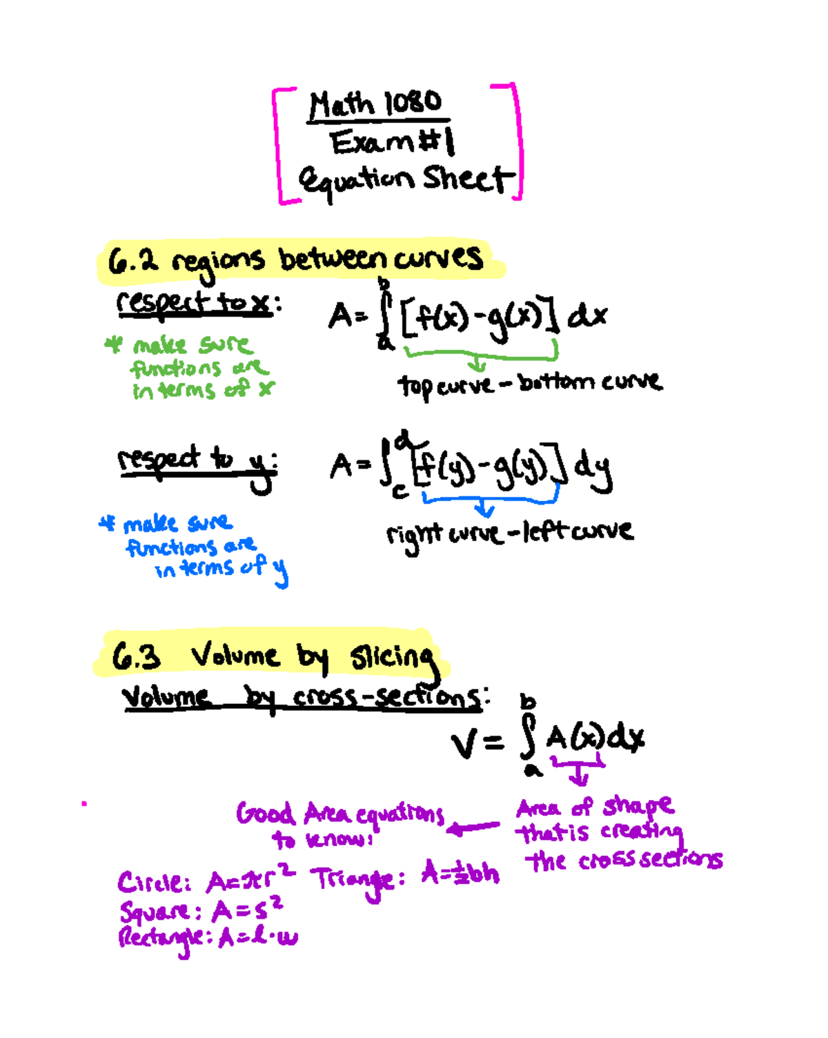 Math 1080 Exam 1 Equation Sheet 2024 Updated - M Equation sheet 6 2 ...