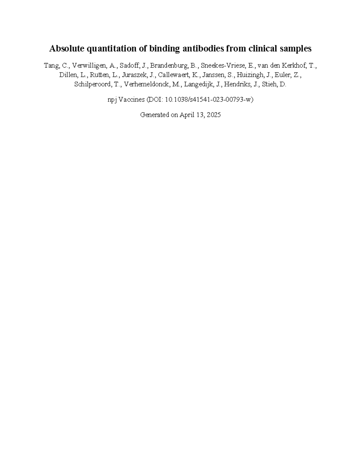 Absolute Quantitation of Binding Antibodies in Clinical Samples - Studocu