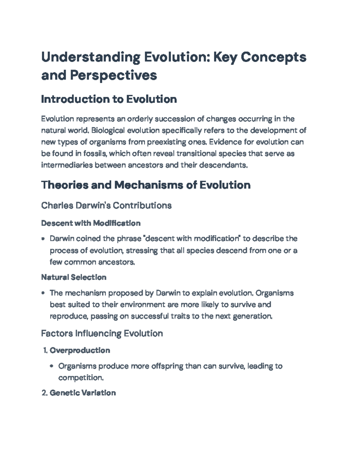 Understanding Evolution: Key Concepts and Mechanisms (BIO 101 ...