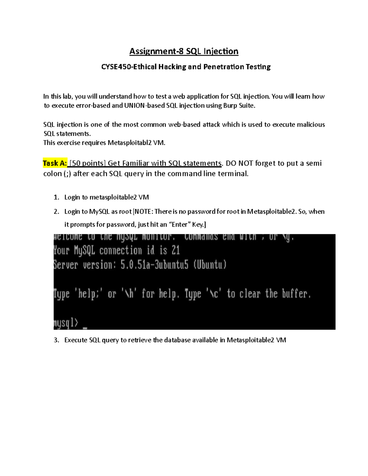 CYSE450 SQL Injection Lab: A Comprehensive Overview and Exercises - Studocu