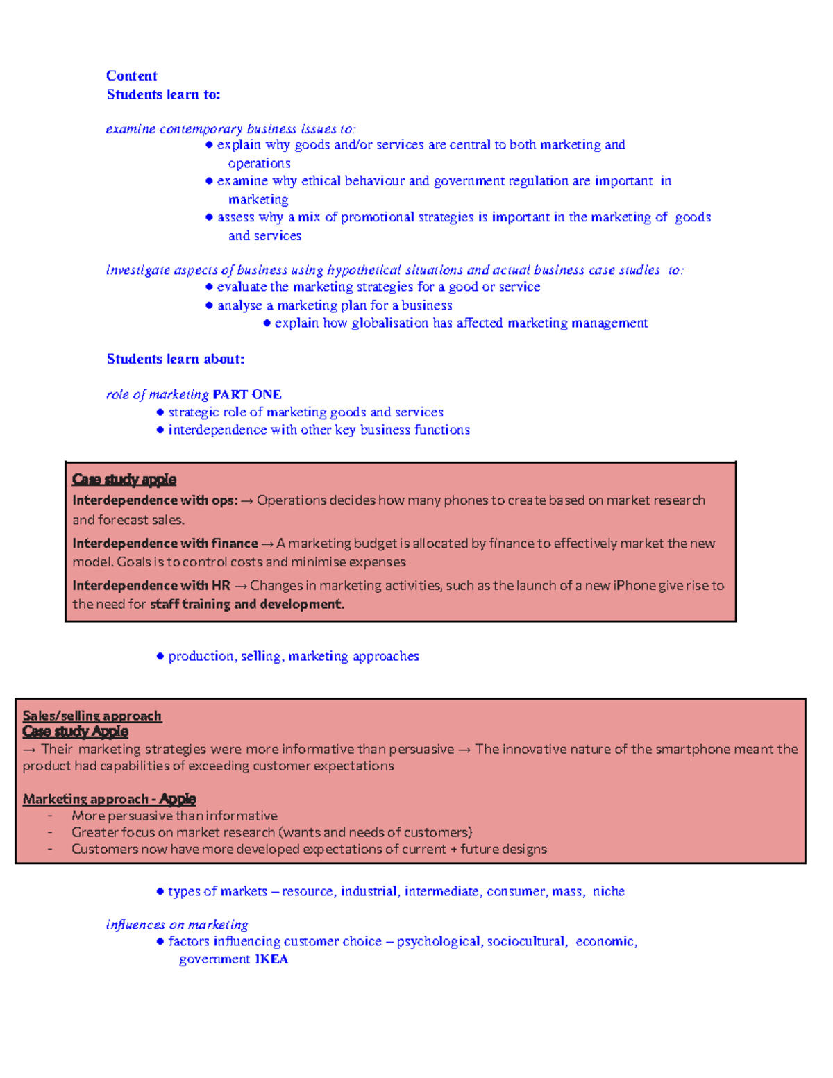 Summary Sheets: Marketing Strategies & Case Studies (BUS101) - Studocu