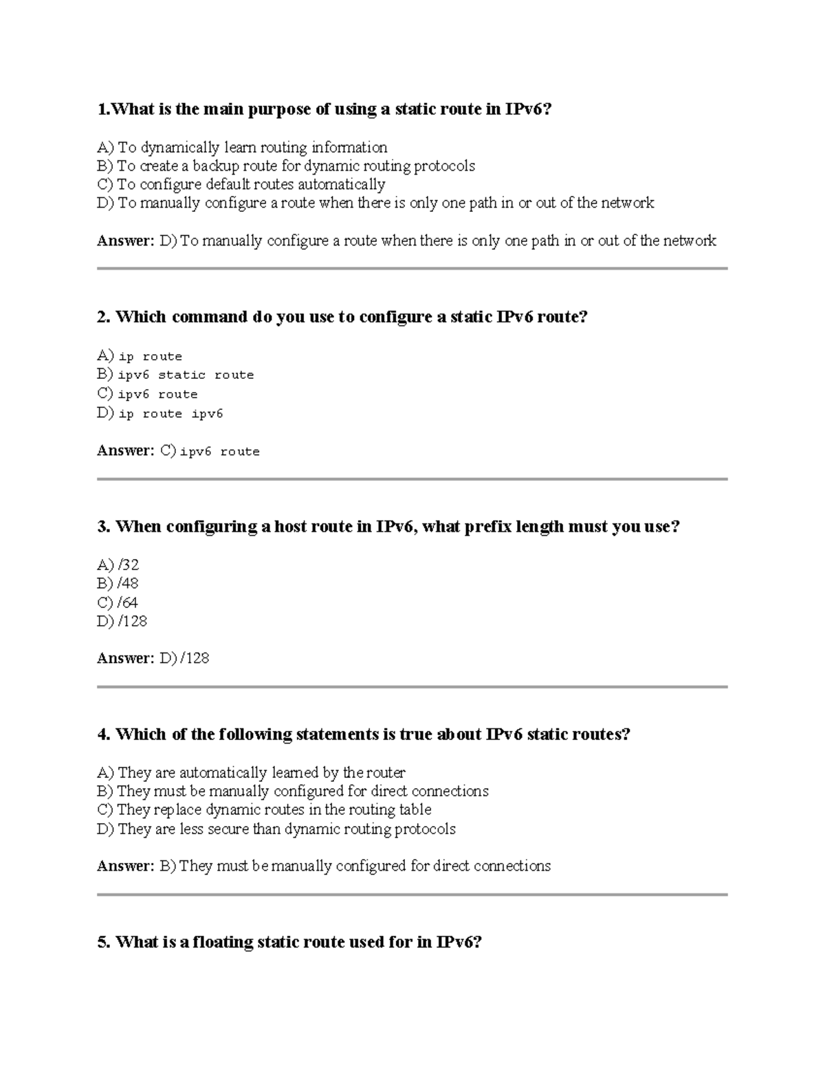 IPv6 Static Routing MCQs Practice - Course Code: MCQSTATIC - Studocu