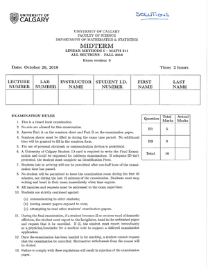 Midterm 14 October Fall 2017, questions and answers - MATH 211 - Studocu