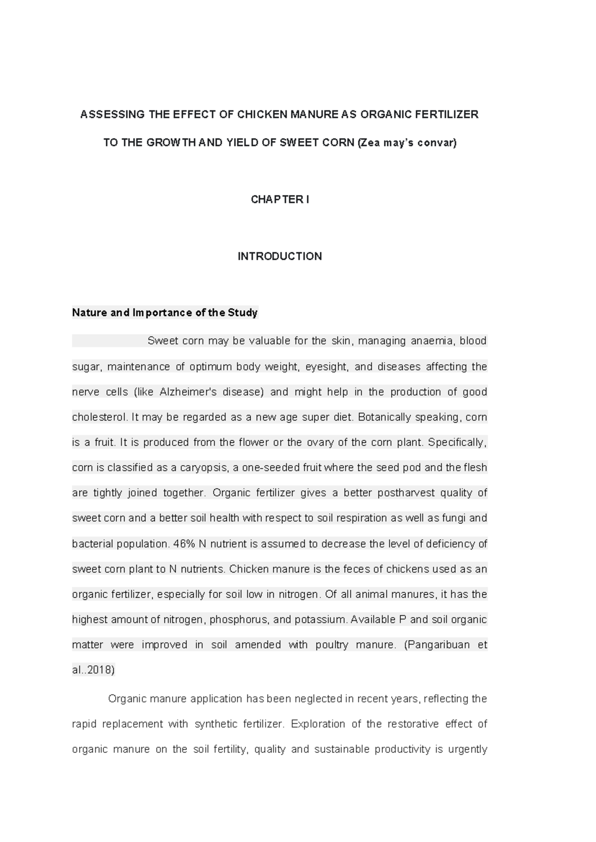 Assessing the Impact of Chicken Manure on Sweet Corn Growth (Zea mays ...