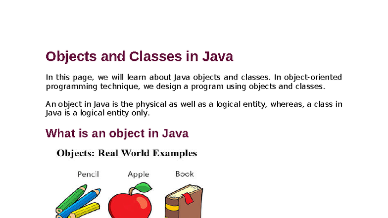 Java Objects and Classes Overview: Key Concepts and Examples - Studocu