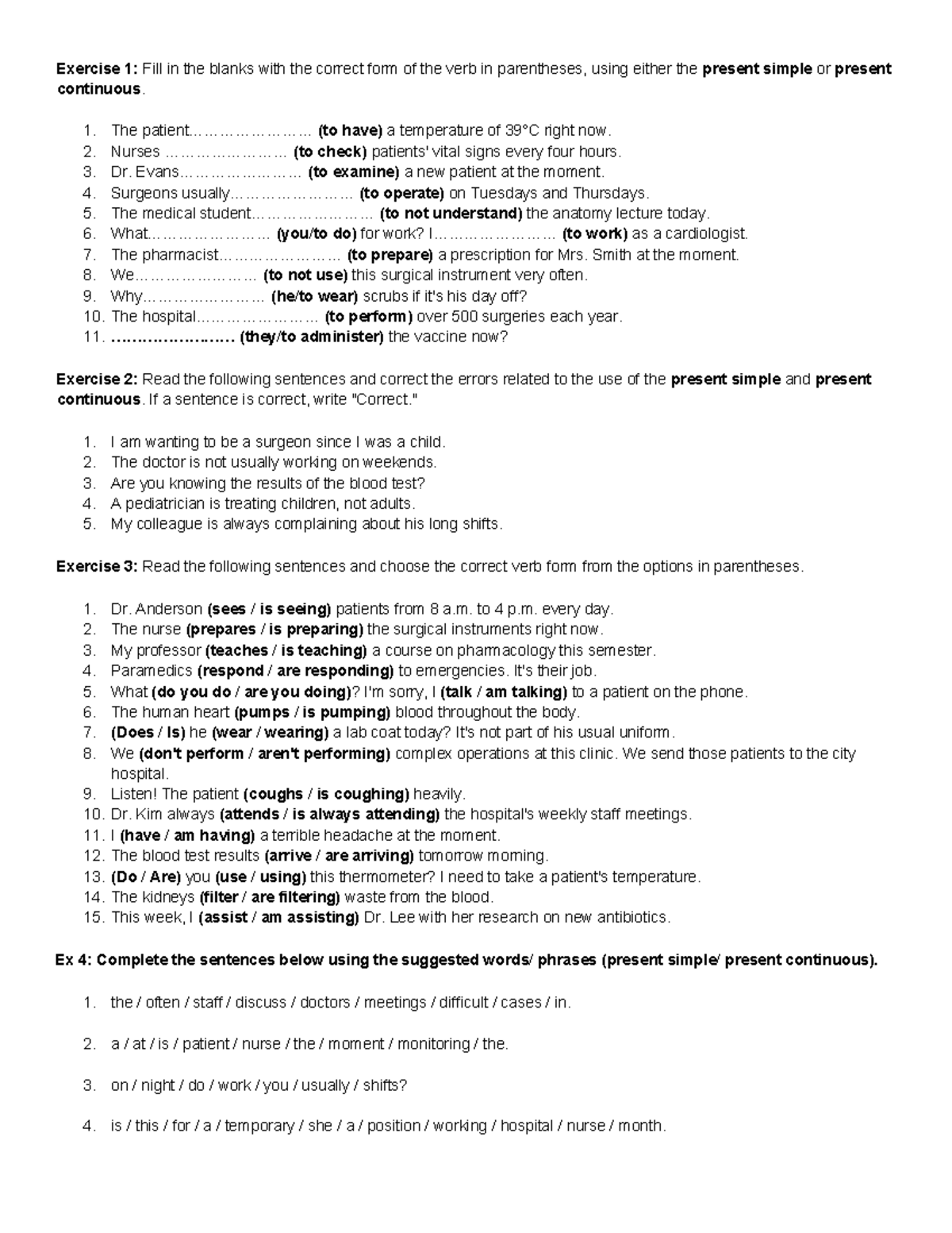 Practice-u2: English Exercises on Present Simple & Continuous - Studocu