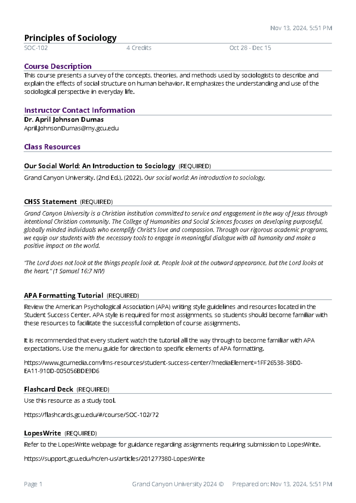 Syllabus Overview for SOC-102 Principles of Sociology (Fall 2024) - Studocu