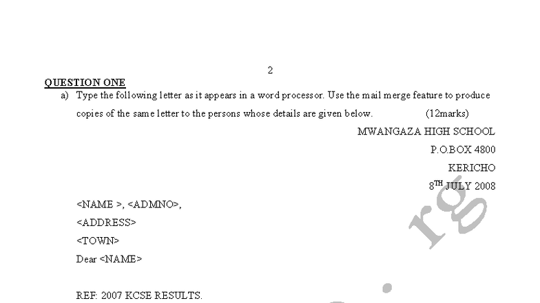 WORD Processor 3 Practical Questions - sales@manyamfranchise [0728 450 ...