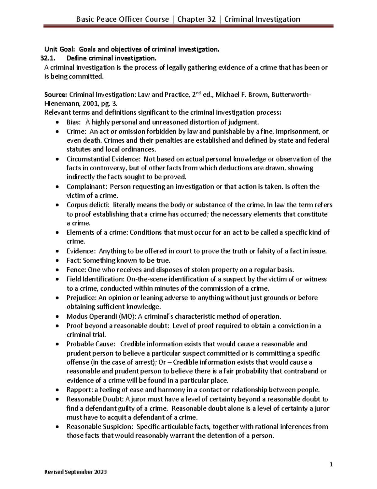 Basic Peace Officer Course: Chapter 32 - Overview of Criminal ...