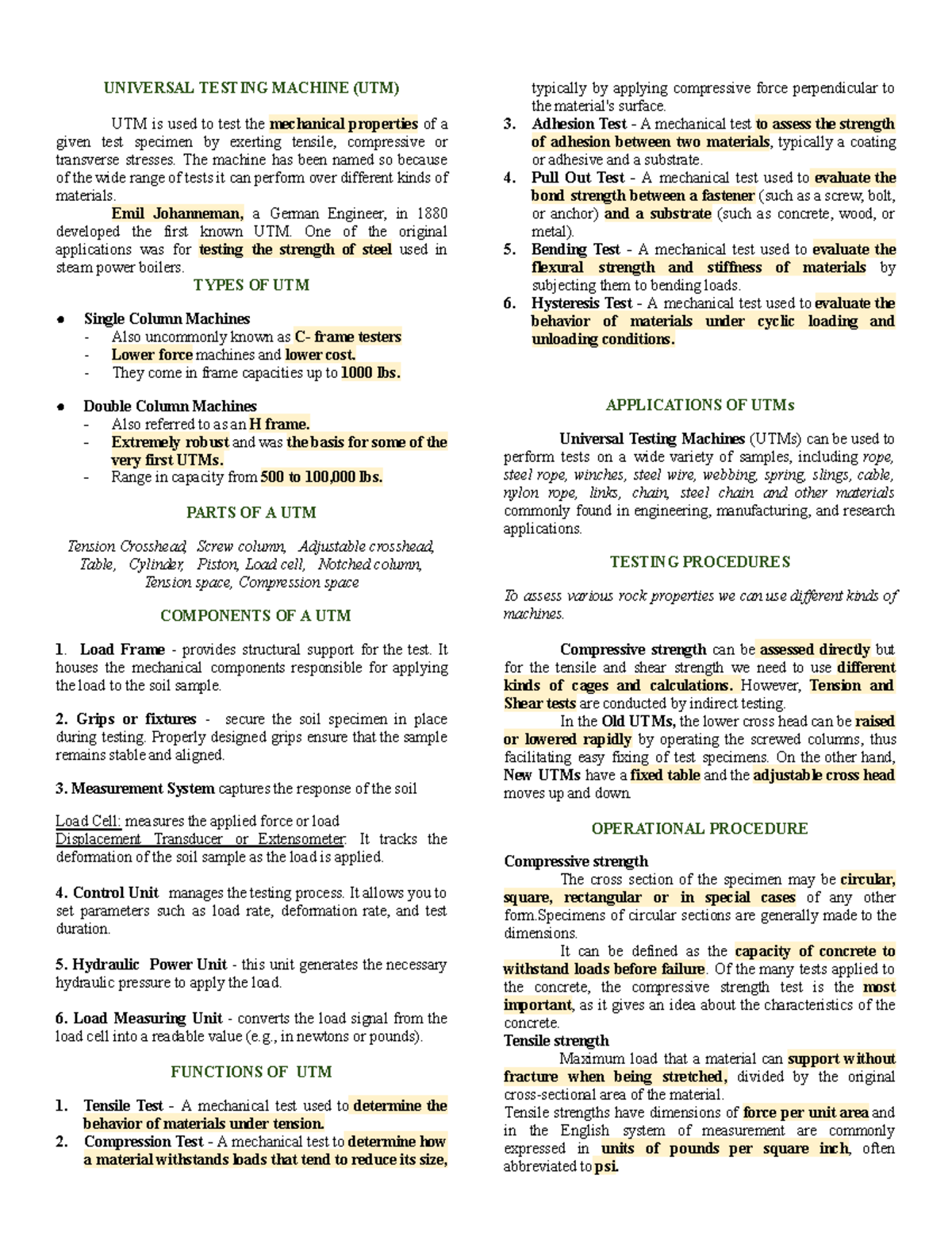 UTM and Wood: Mechanical Testing and Material Properties Overview - Studocu