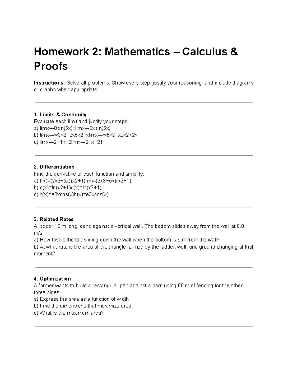 Homework 2: Calculus Proofs & Problem Solving Techniques - Studocu