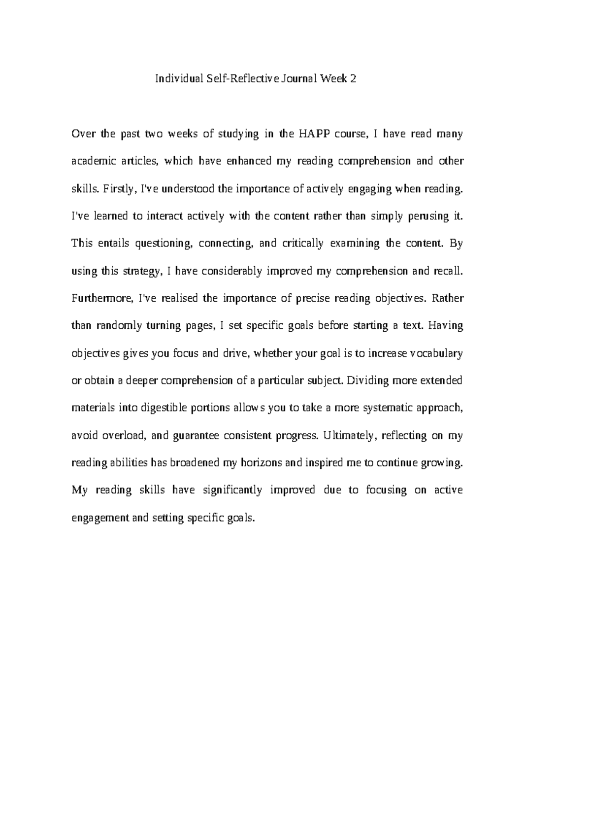 Individual Self-Reflective Journal Week 2 - Firstly, I've understood ...