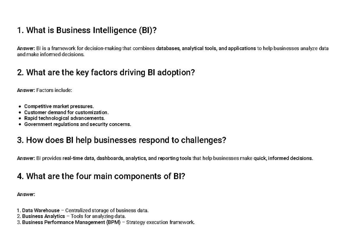 BI Fundamentals and Key Components: TYo Rxwc 18p - Study Notes - Studocu