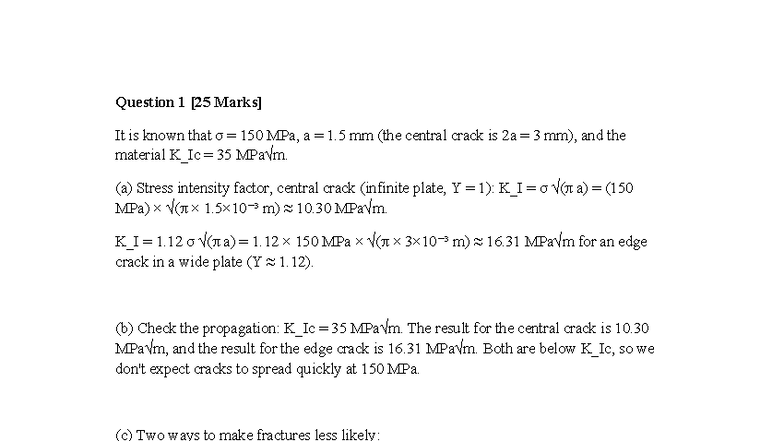 MECH4900 Mock Exam Answers: Fracture Mechanics & Fatigue Analysis - Studocu