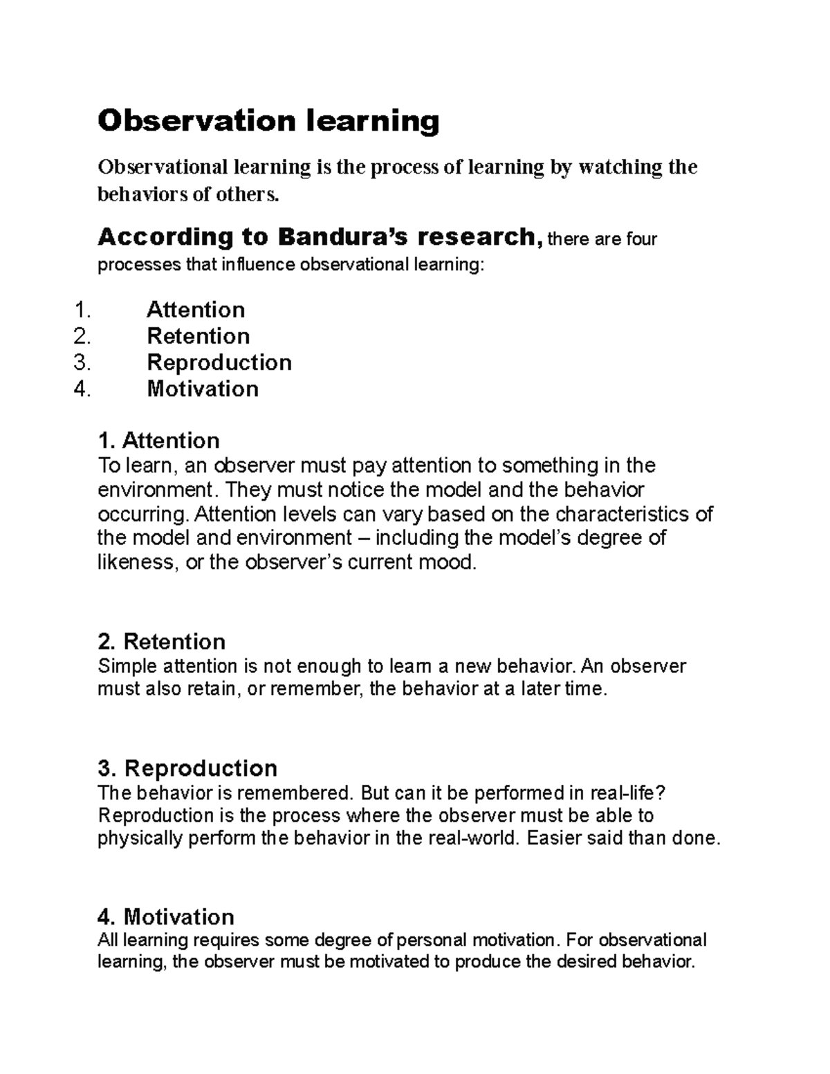 human behaviour - Observation learning Observational learning is the ...