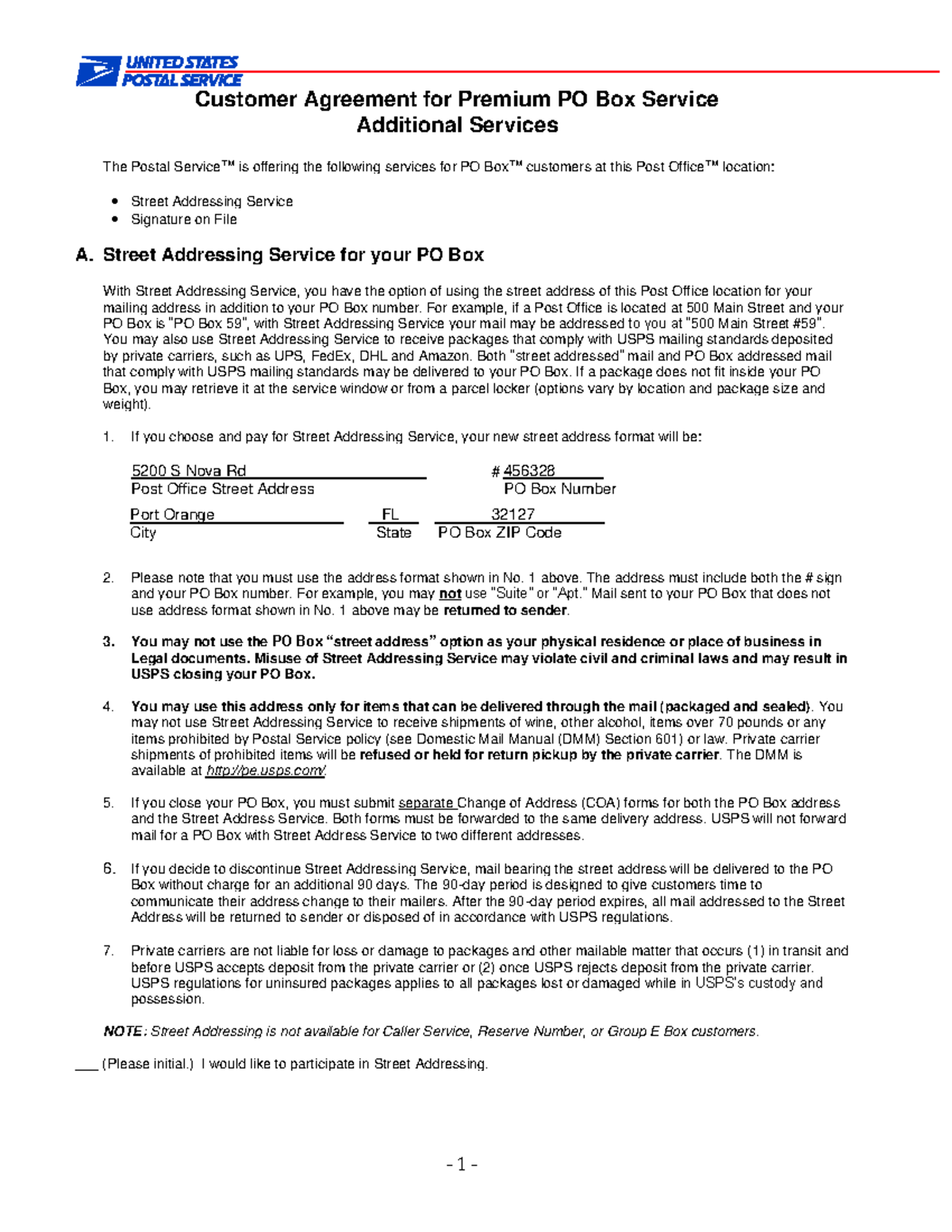 Customer Agreement for Premium PO Box Service Enhancements - Studocu