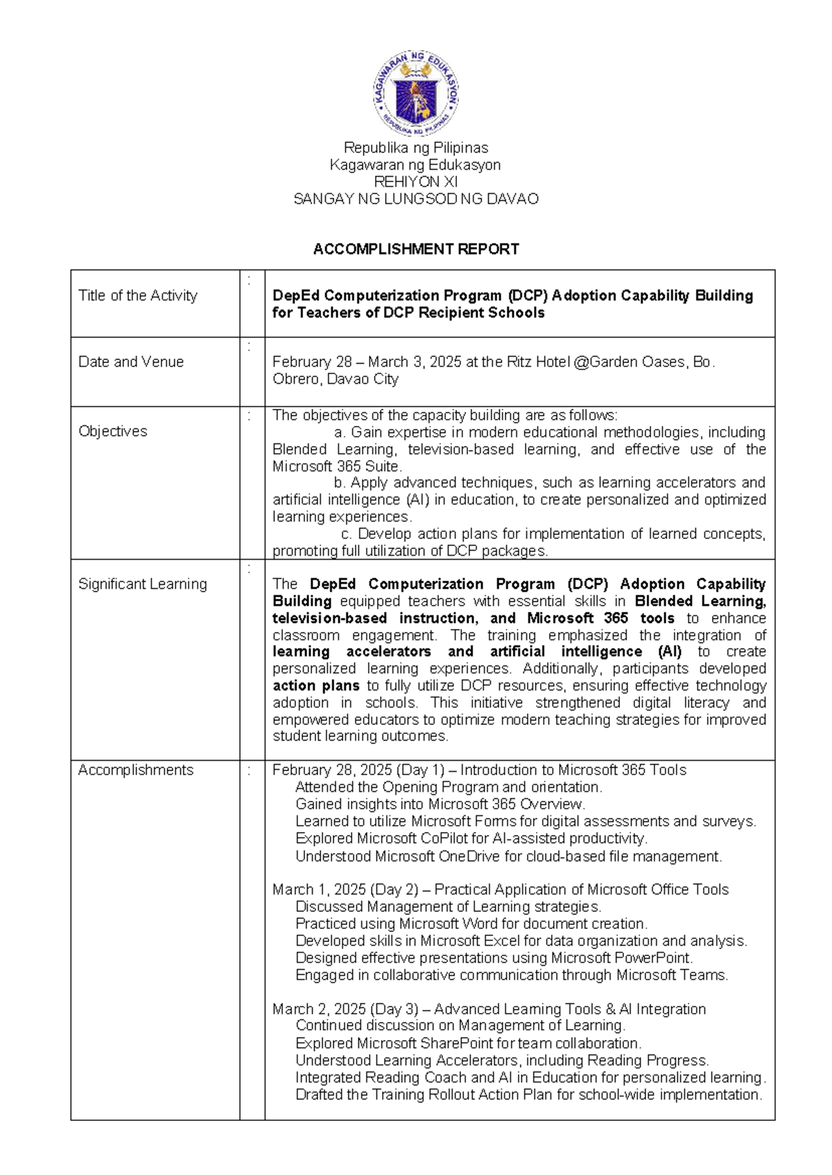DCP Adoption Capability Building Report: IT Training for Teachers - Studocu