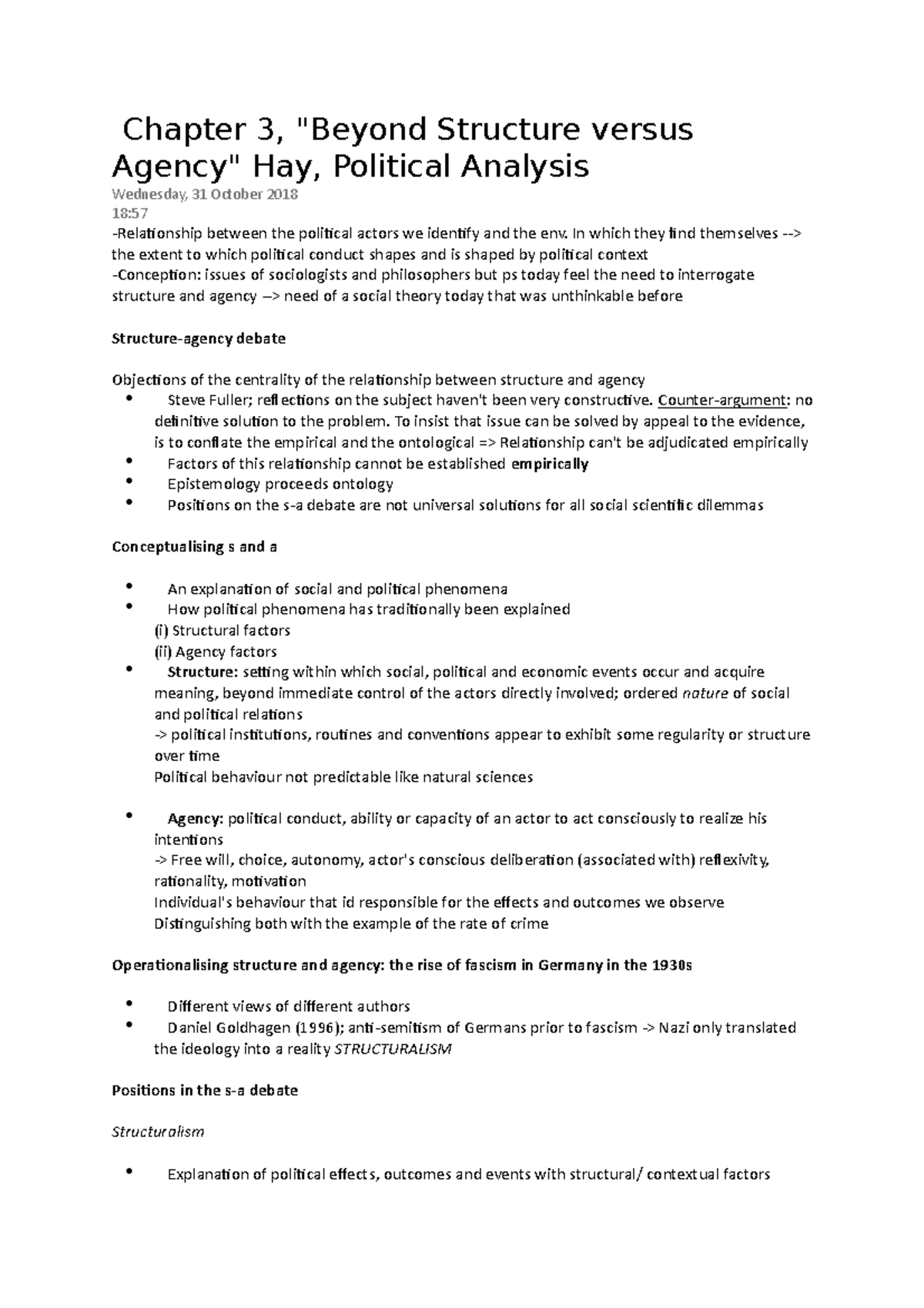Chapter 3 Summary: Exploring Structure vs. Agency in Political Analysis ...