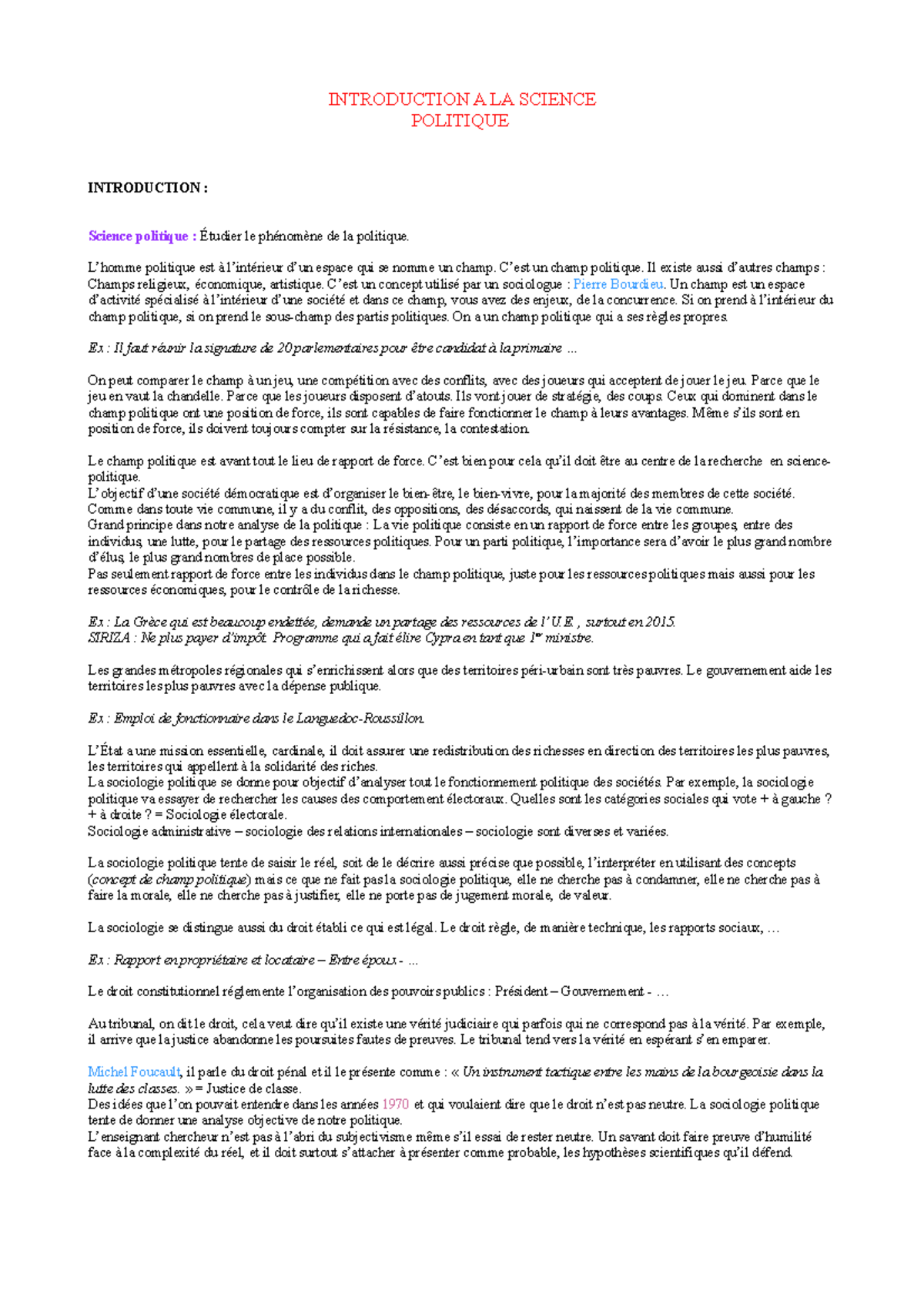 Introduction à la Science Politique - S1 - Concepts et Analyses - Studocu
