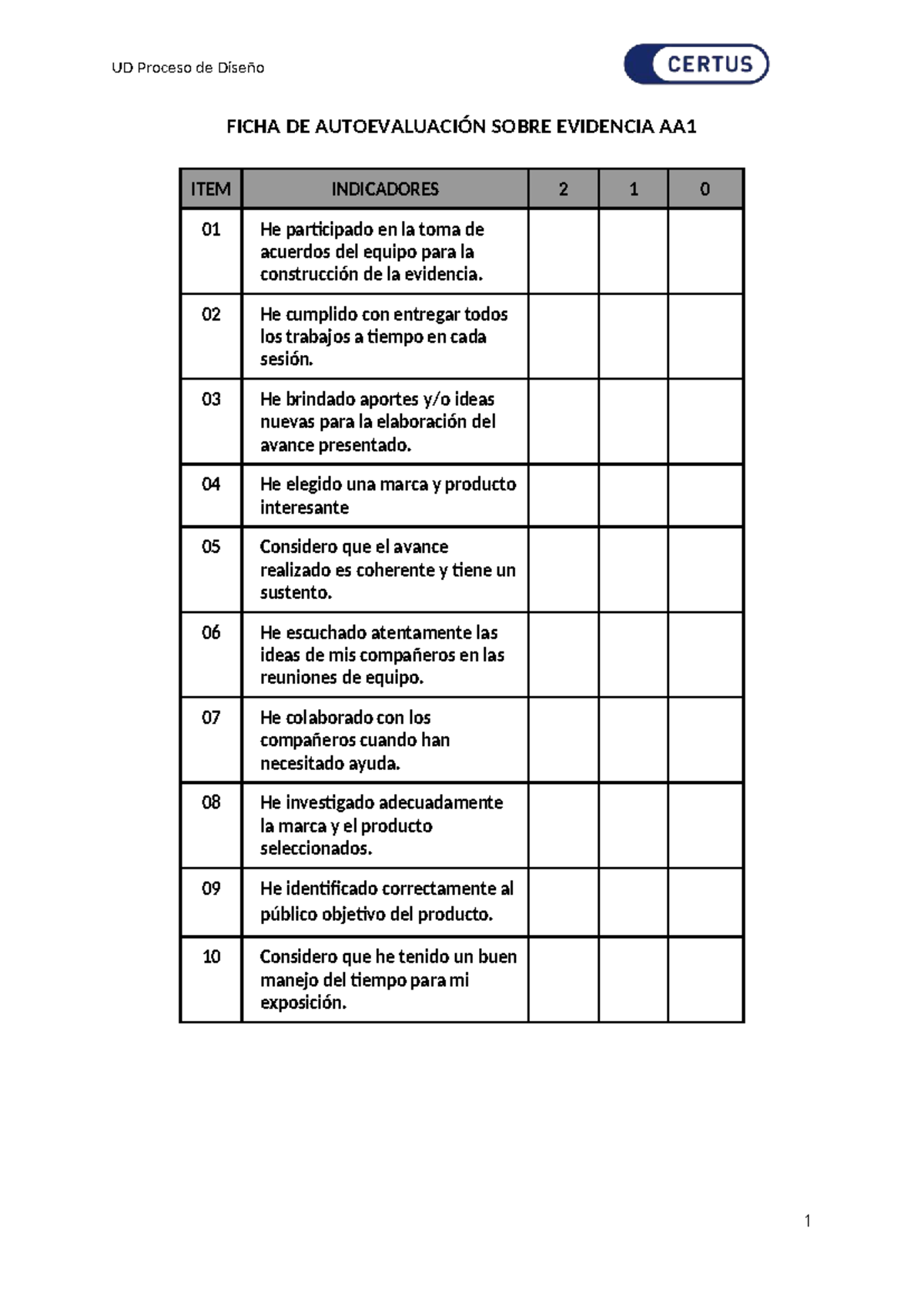 UD Ficha de Autoevaluación AA1 - Semana 4 sobre Proceso de Diseño - Studocu