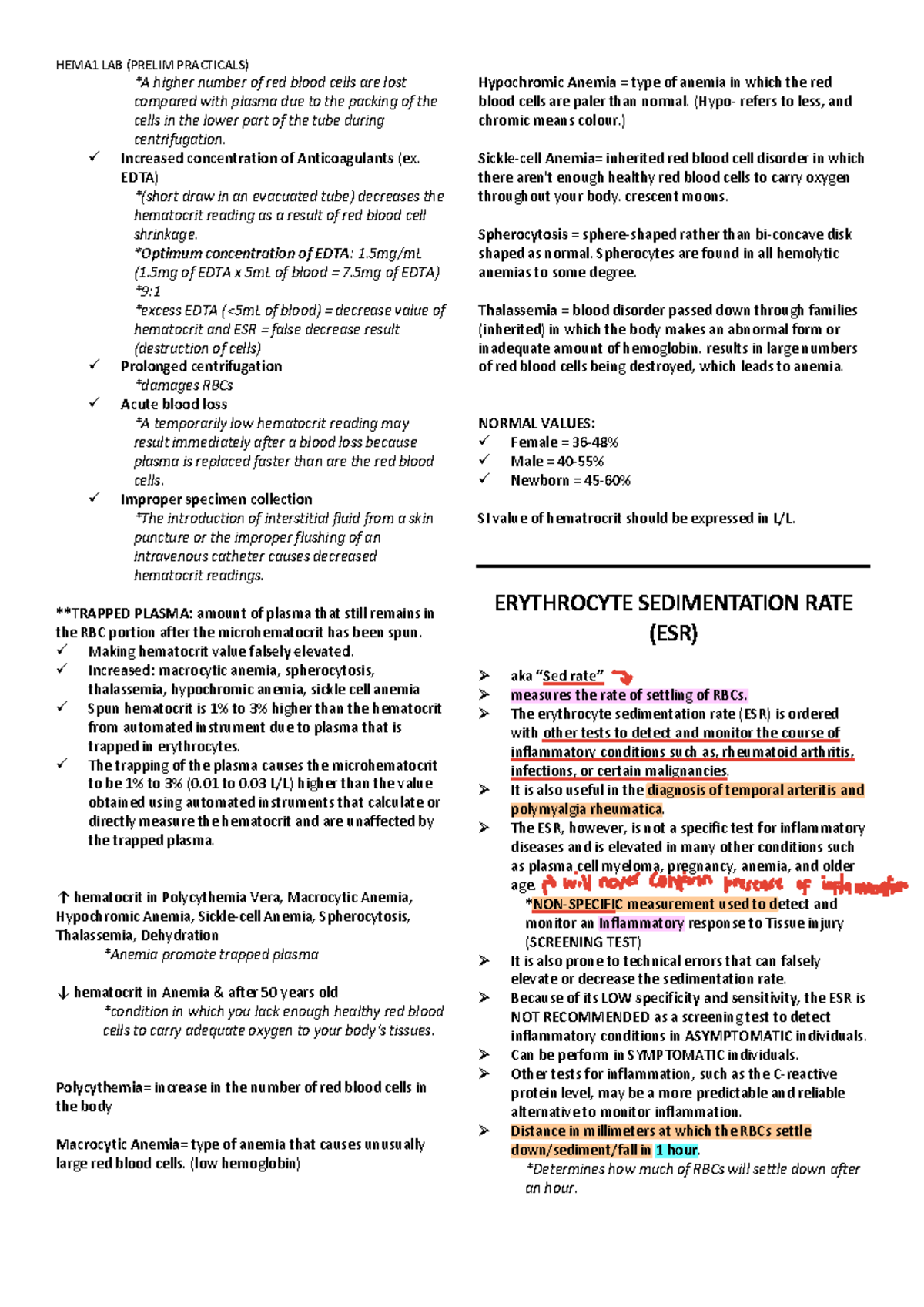 ESR - Lectures notes regarding ESR test in the laboratory. - *A higher ...