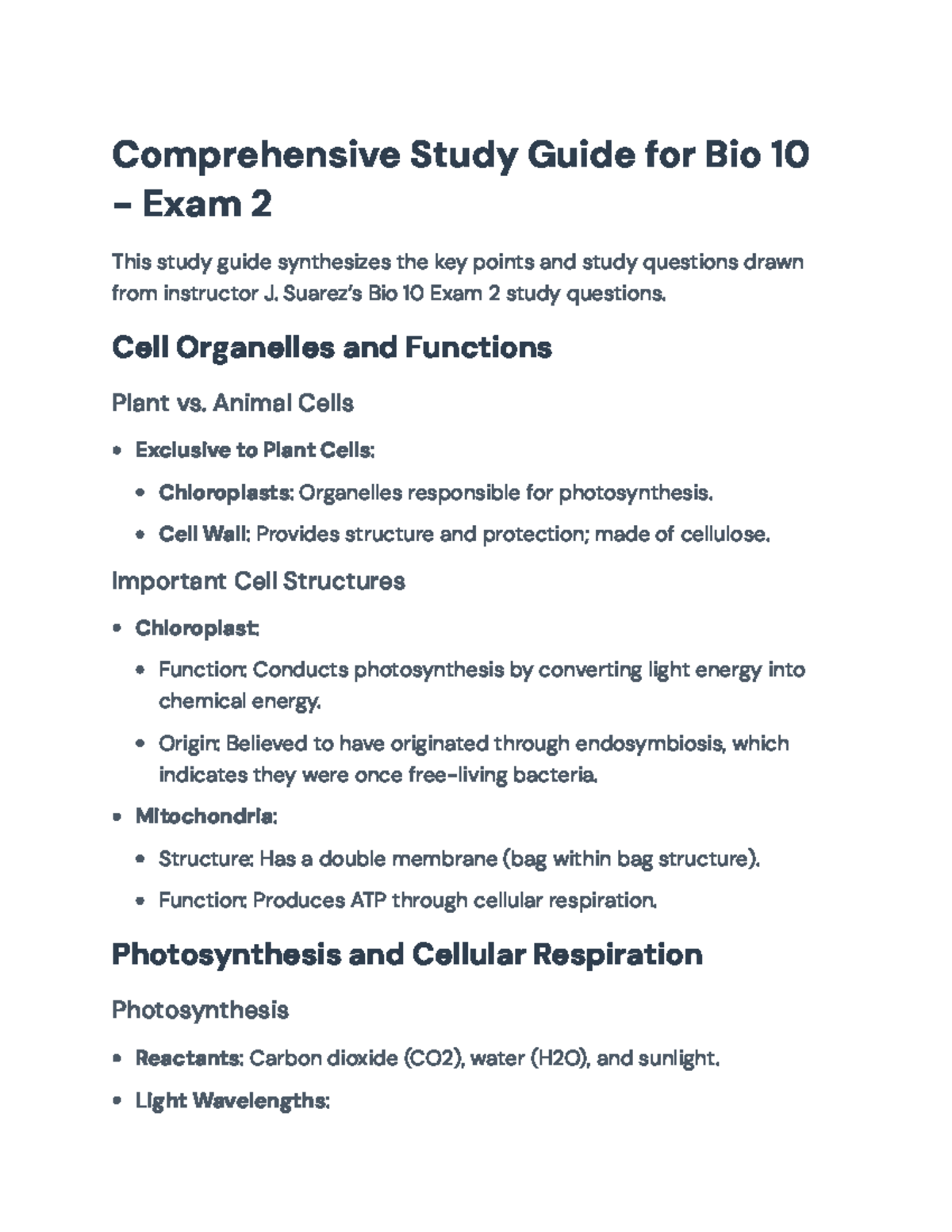 Comprehensive Study Guide for Bio 10 Exam 2: Key Concepts & Topics ...