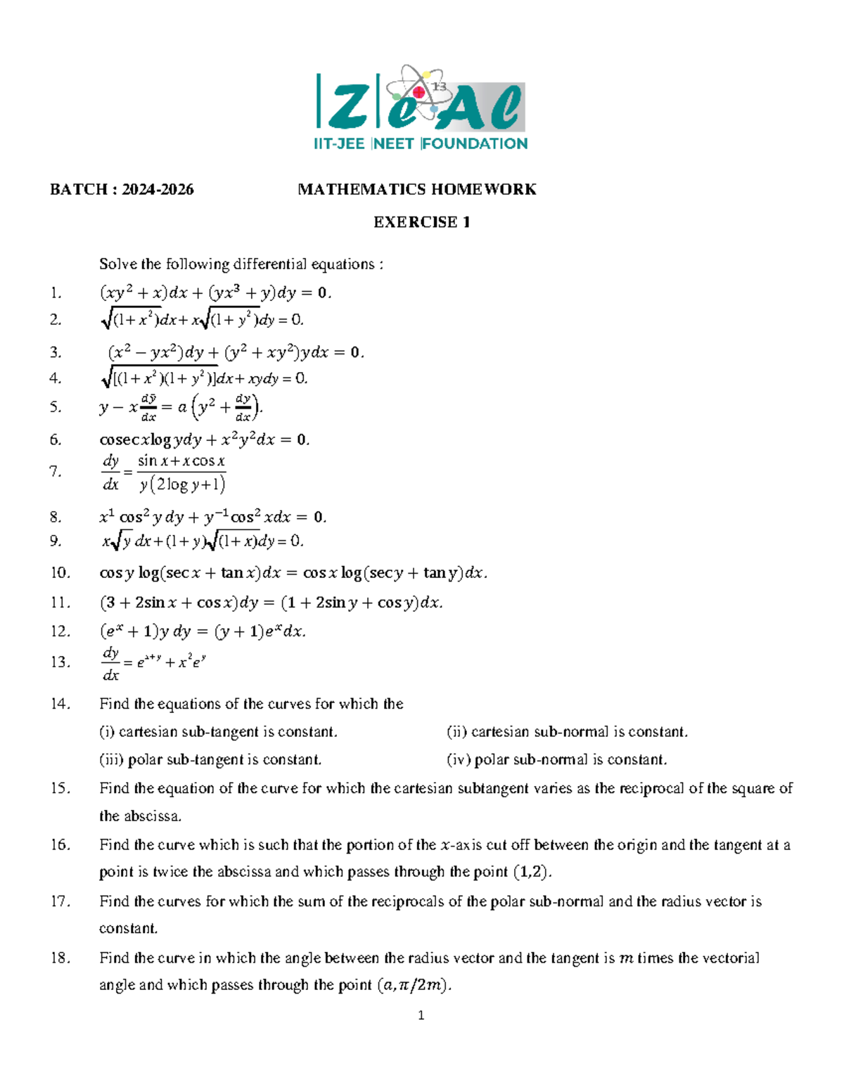 Mathematics Homework Solutions for BATCH 2024-2026 - Studocu