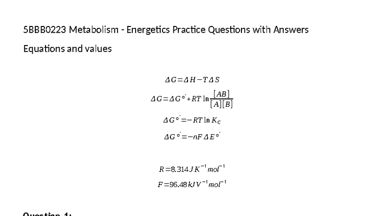 Energetics Worksheet 2023: Practice Questions & Model Answers - Studocu