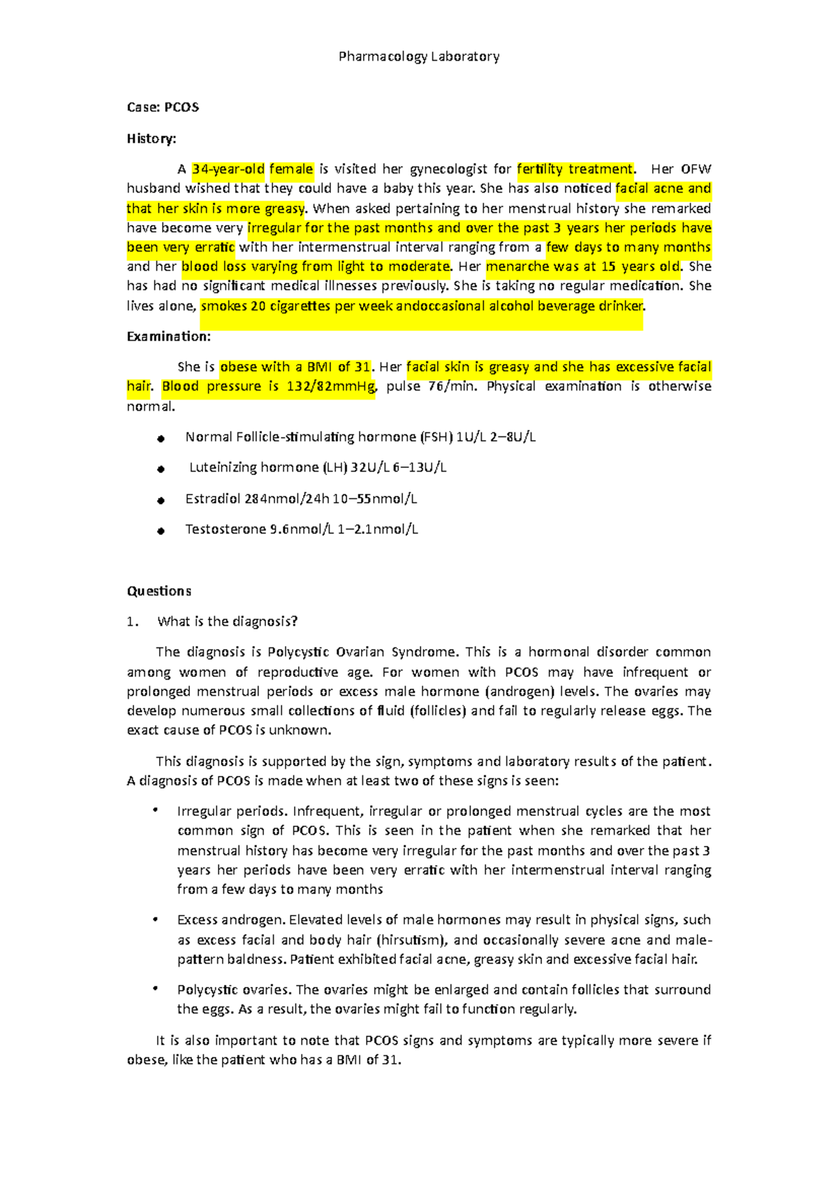 Pharmacology- Drugs on PCOS - Pharmacology Laboratory Case: PCOS ...