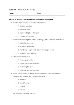 SOCP 201 Intervention Phase Test Memorandum: MCQs & Short Answers - Studocu