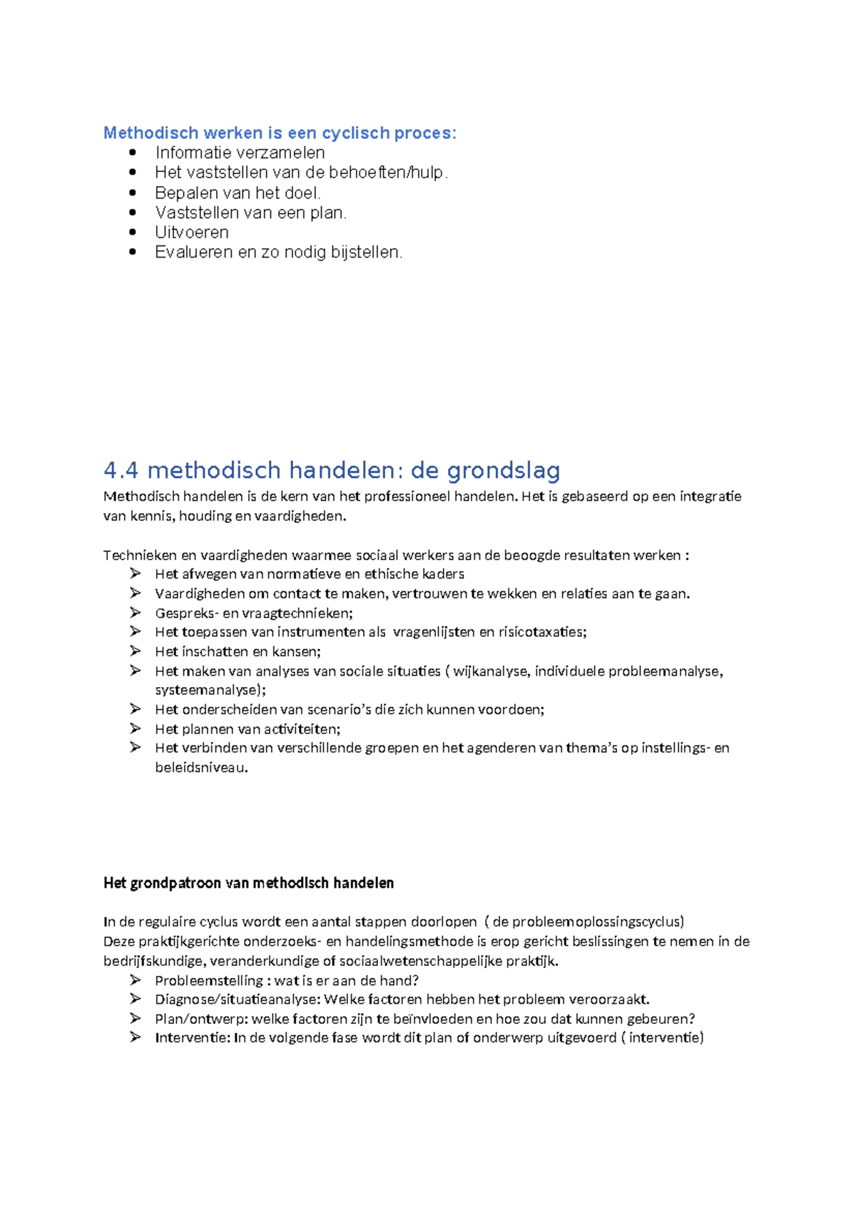 Methodiek Les 1: Cyclisch Proces van Methodisch Handelen - Studeersnel