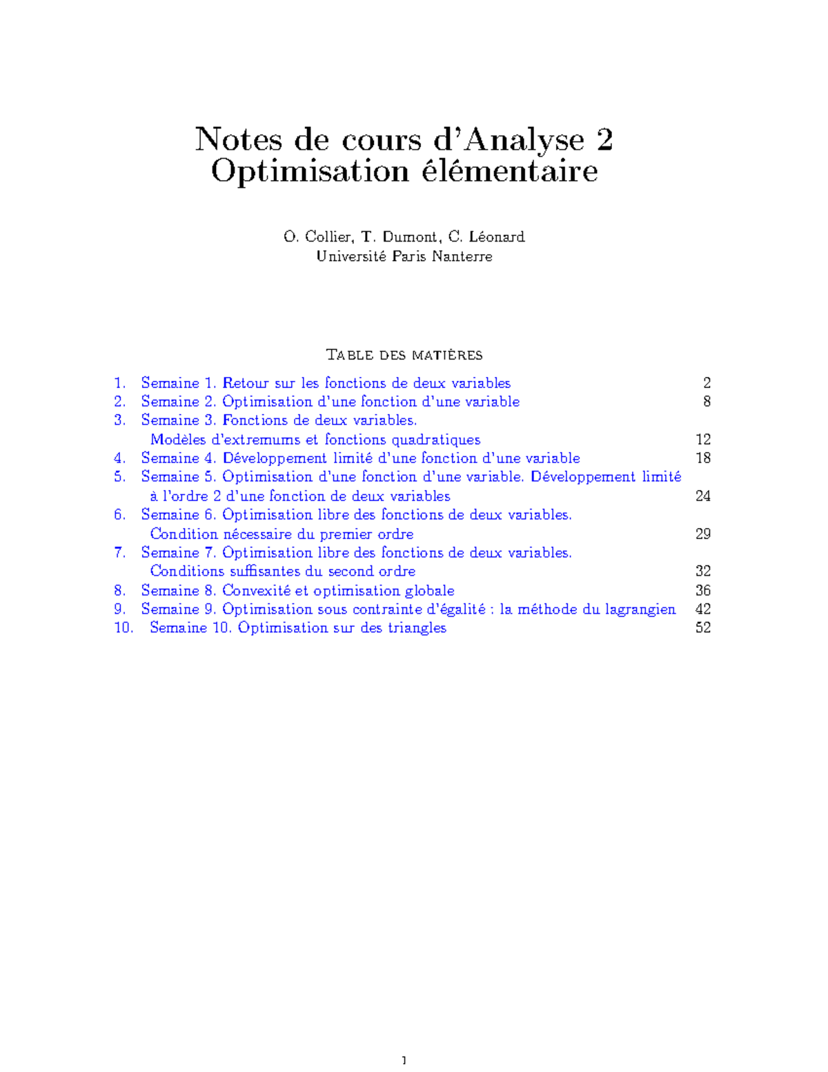 Notes de cours 2023 - Notes de cours d’Analyse 2 Optimisation ...