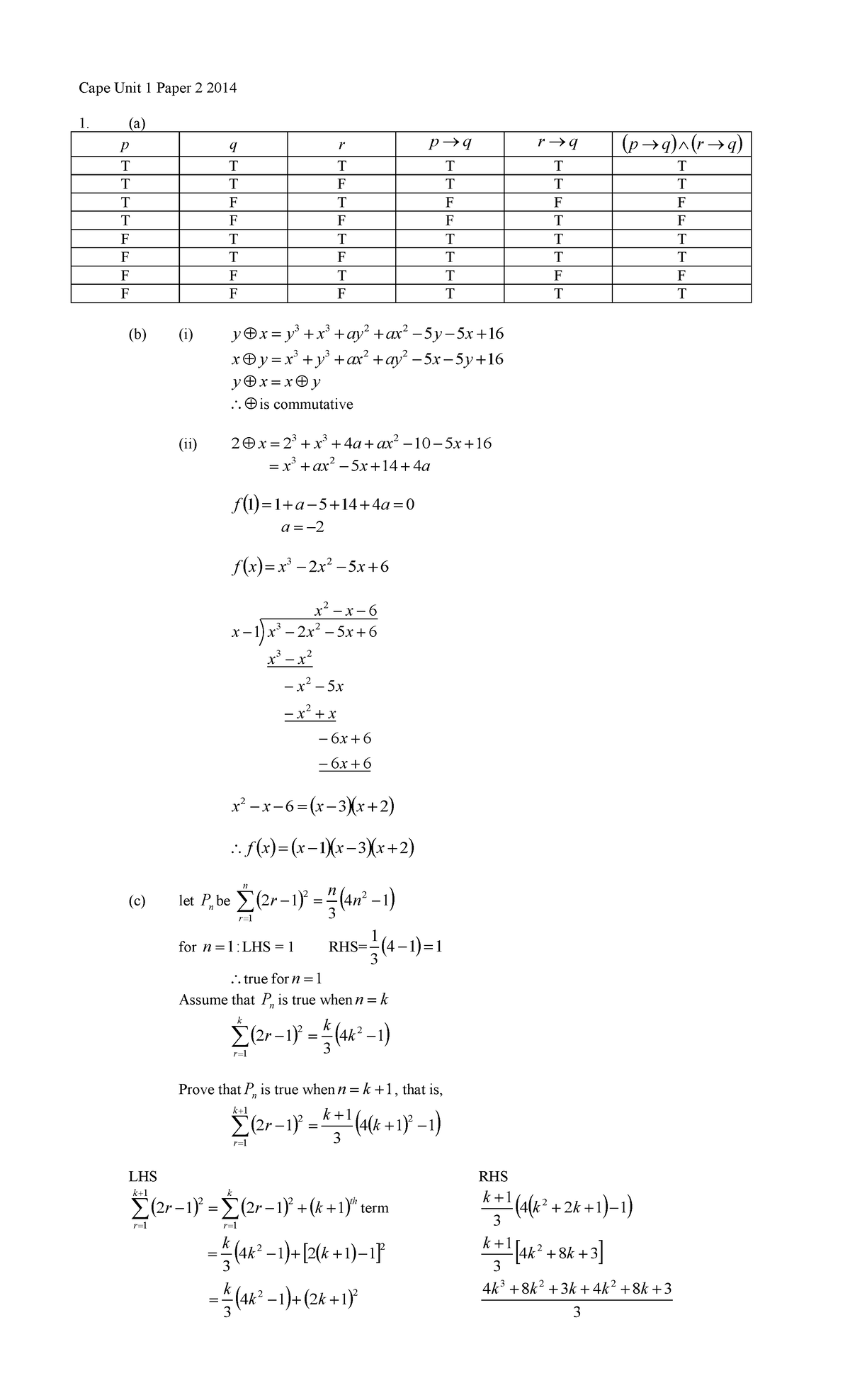 Cape Pure Maths 2014 Unit 1 Paper 2 Solutions - Studocu