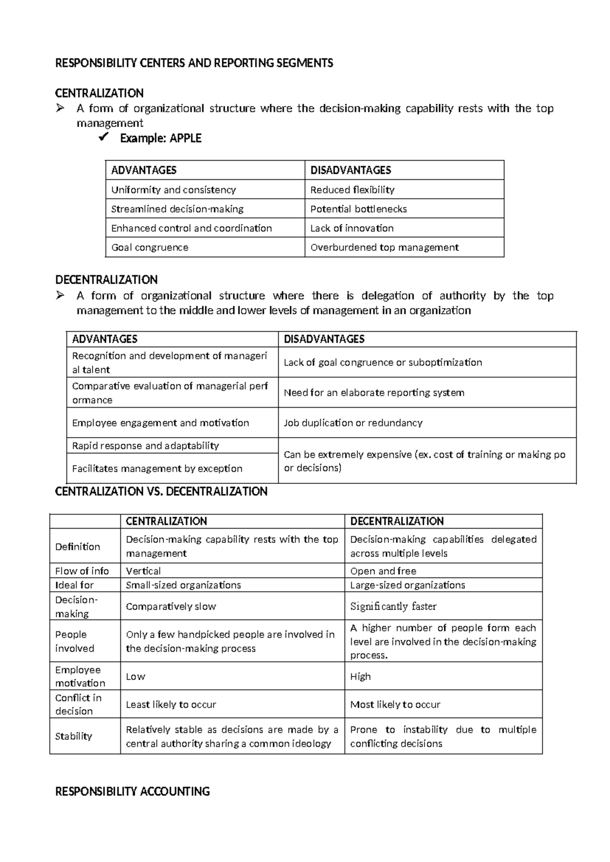 Responsibility Centers and Reporting Segments: A Detailed Study Guide ...