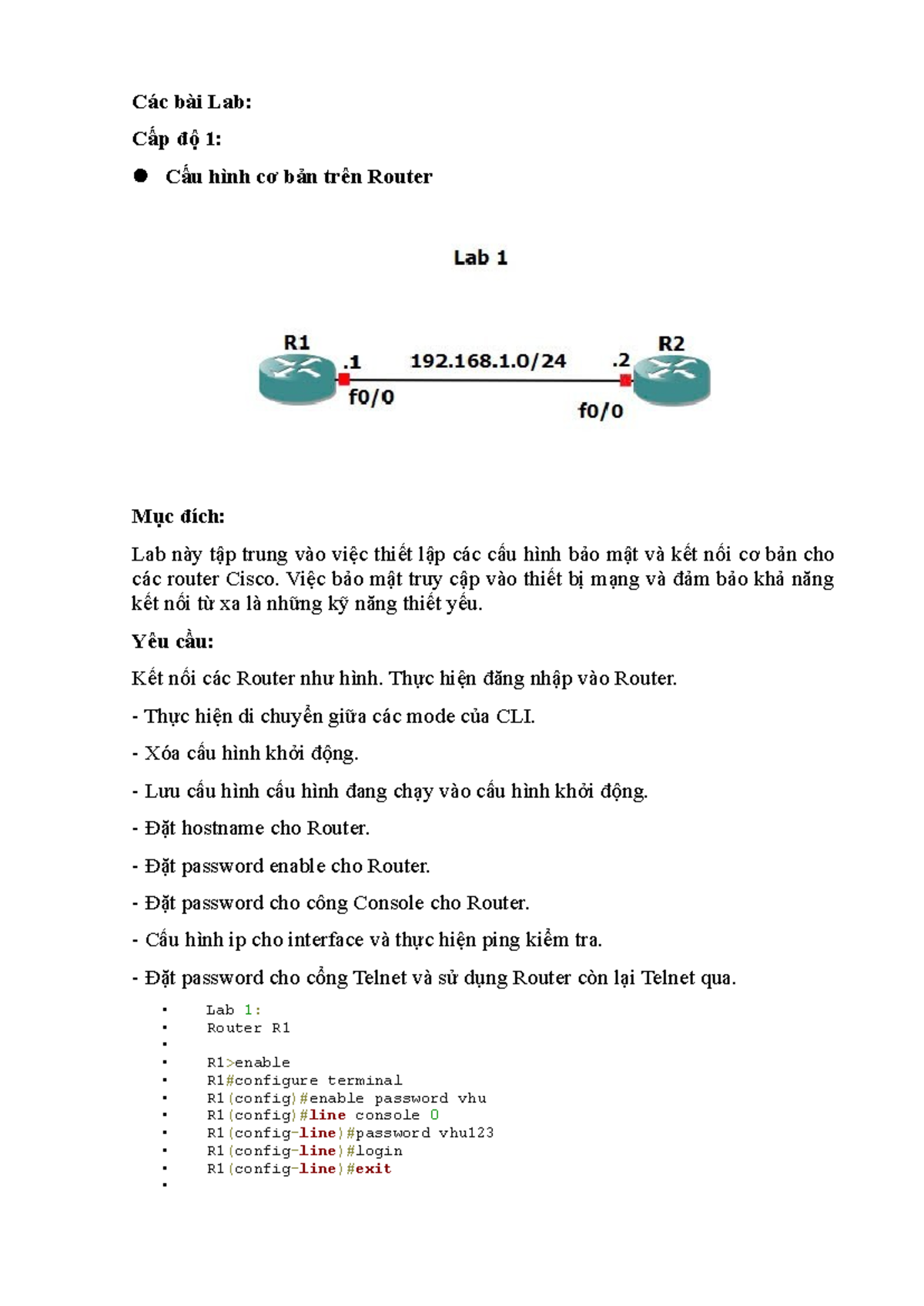 Lab Configurations and Routing for Cisco Routers in VN - SS Code - Studocu